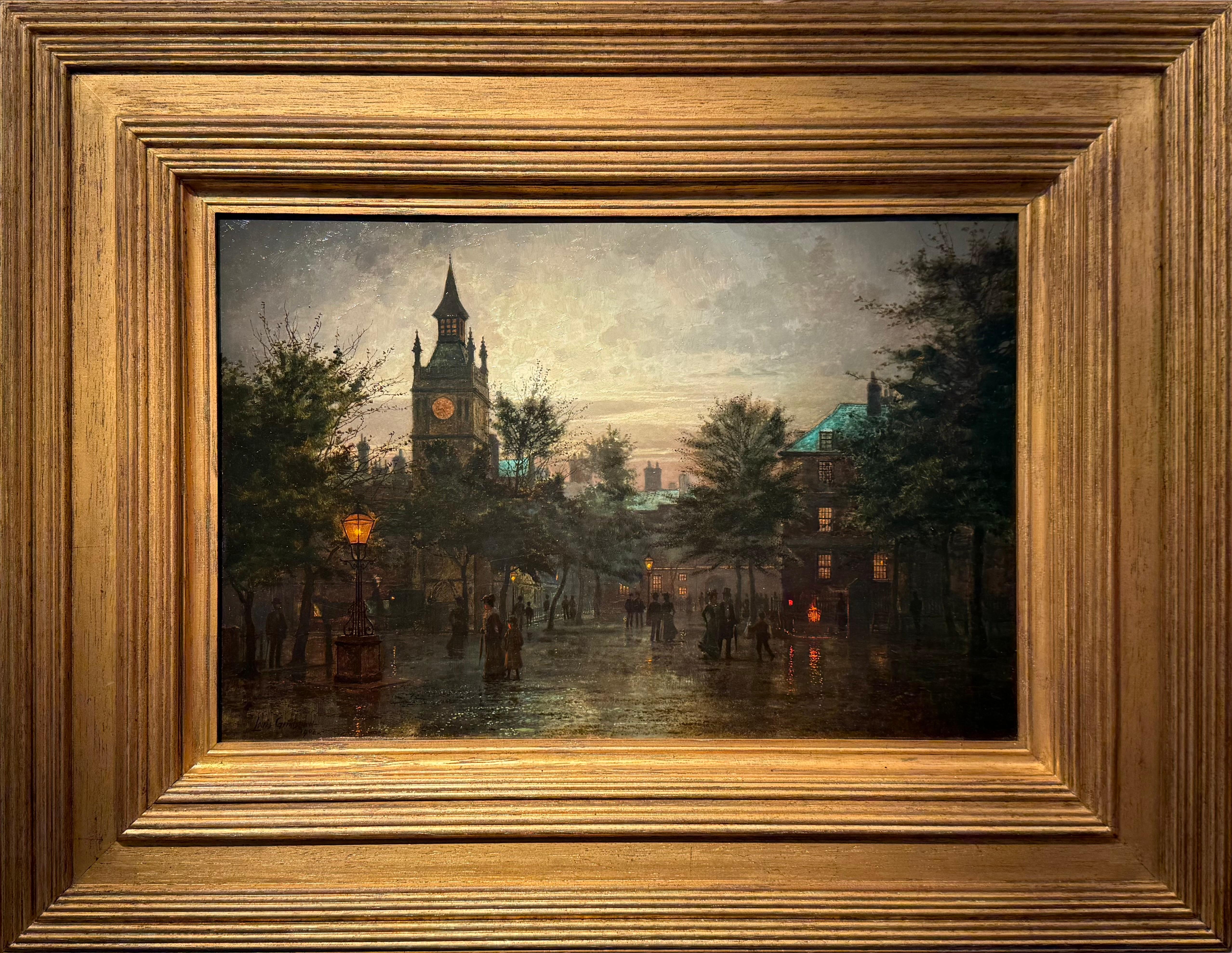 Kings Bench Walk, Temple Gardens, London, Victorian Oil on Panel, 1902