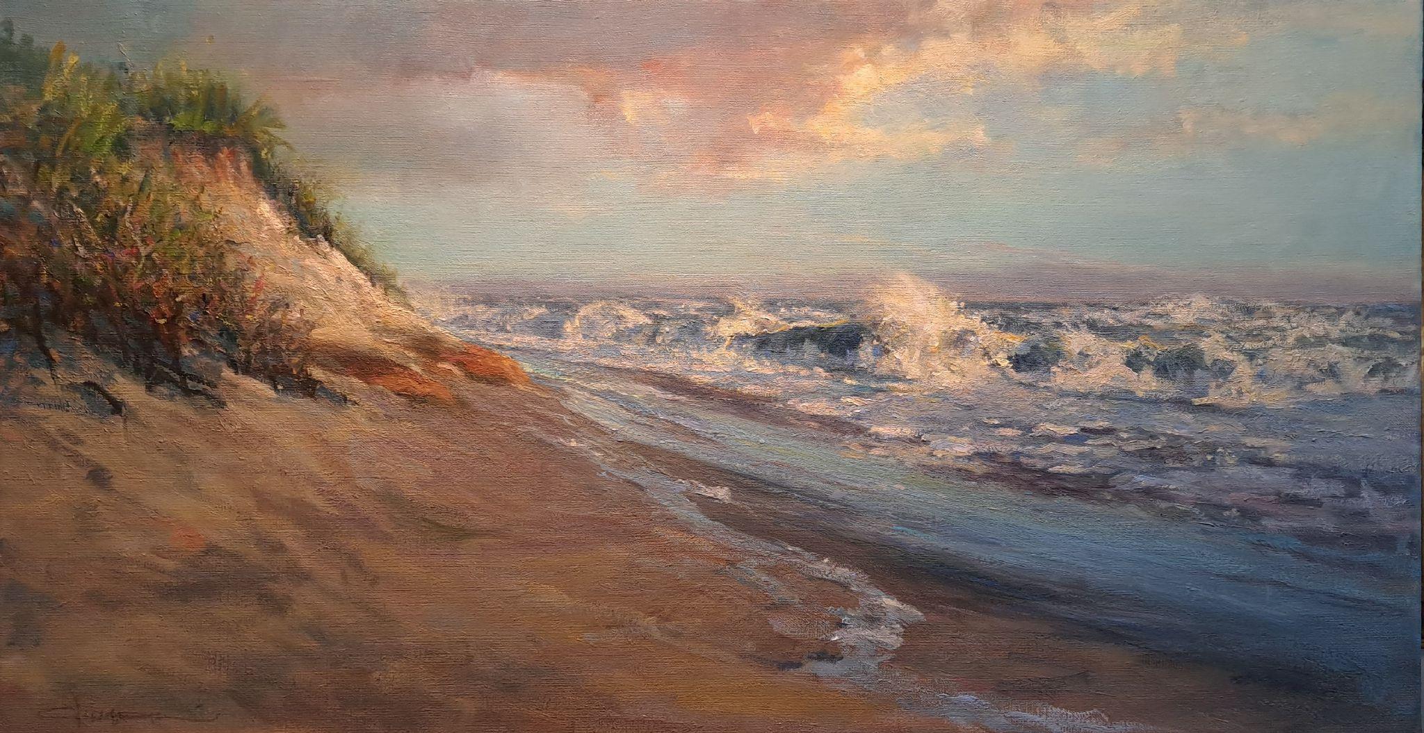 Landscape Painting Louis Guarnaccia - Grandes vagues à Madaket, Nantucket