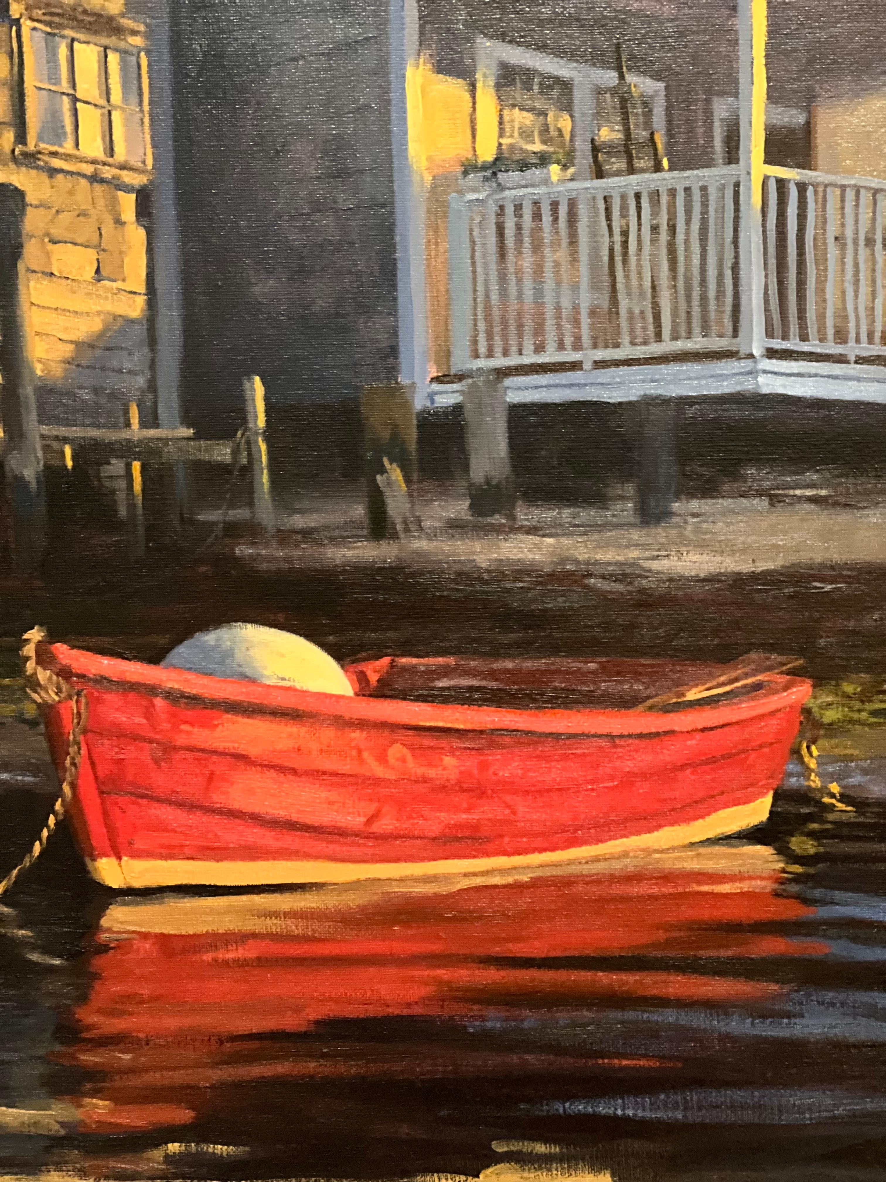 Easy Street Boat Basin Nantucket von Louis Guarnaccia, Öl auf Leinen, 2001 (Sonstiges) im Angebot