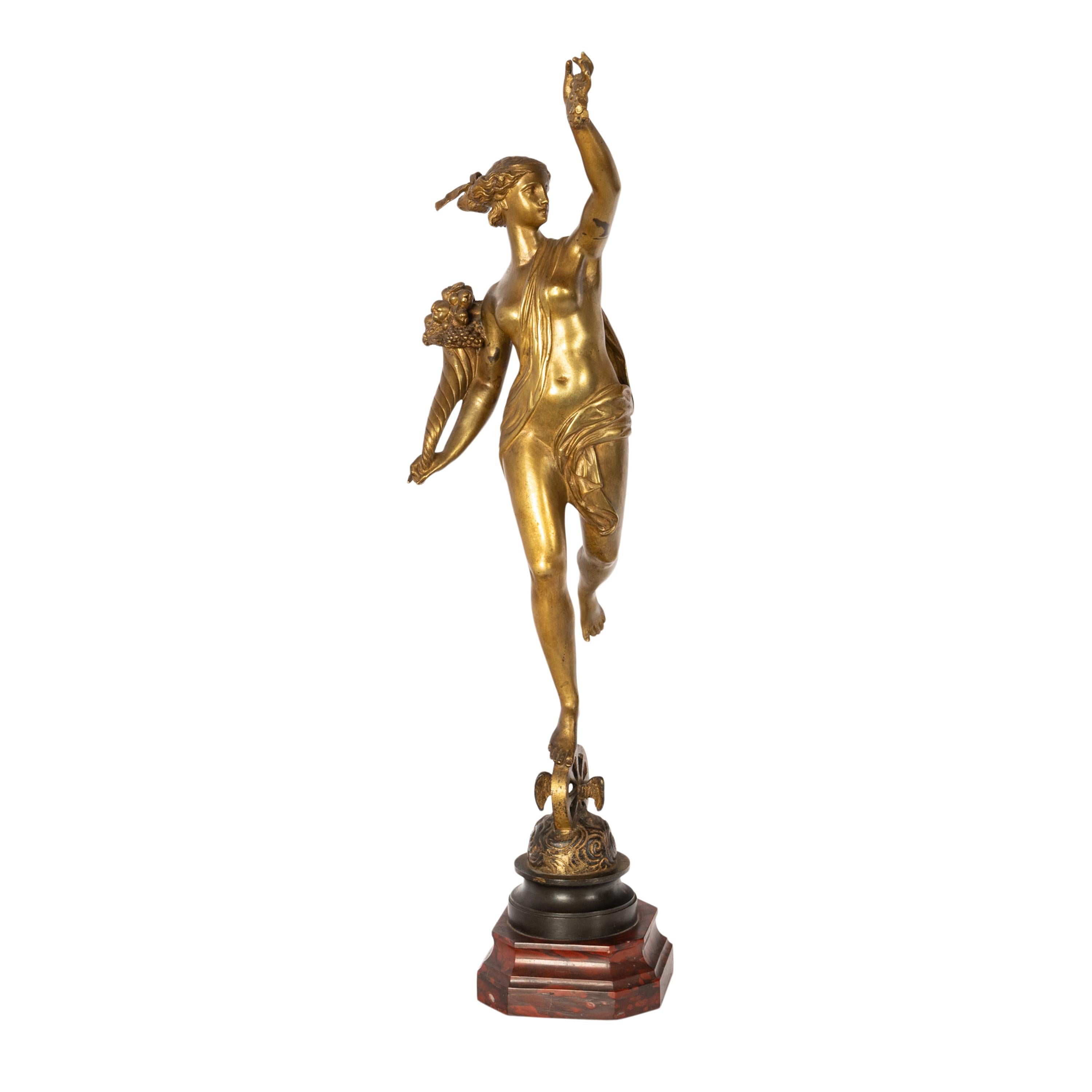 Antike französische vergoldete Bronze Marmor Statue Skulptur der Fortuna Louis G Fulconis  im Angebot 6