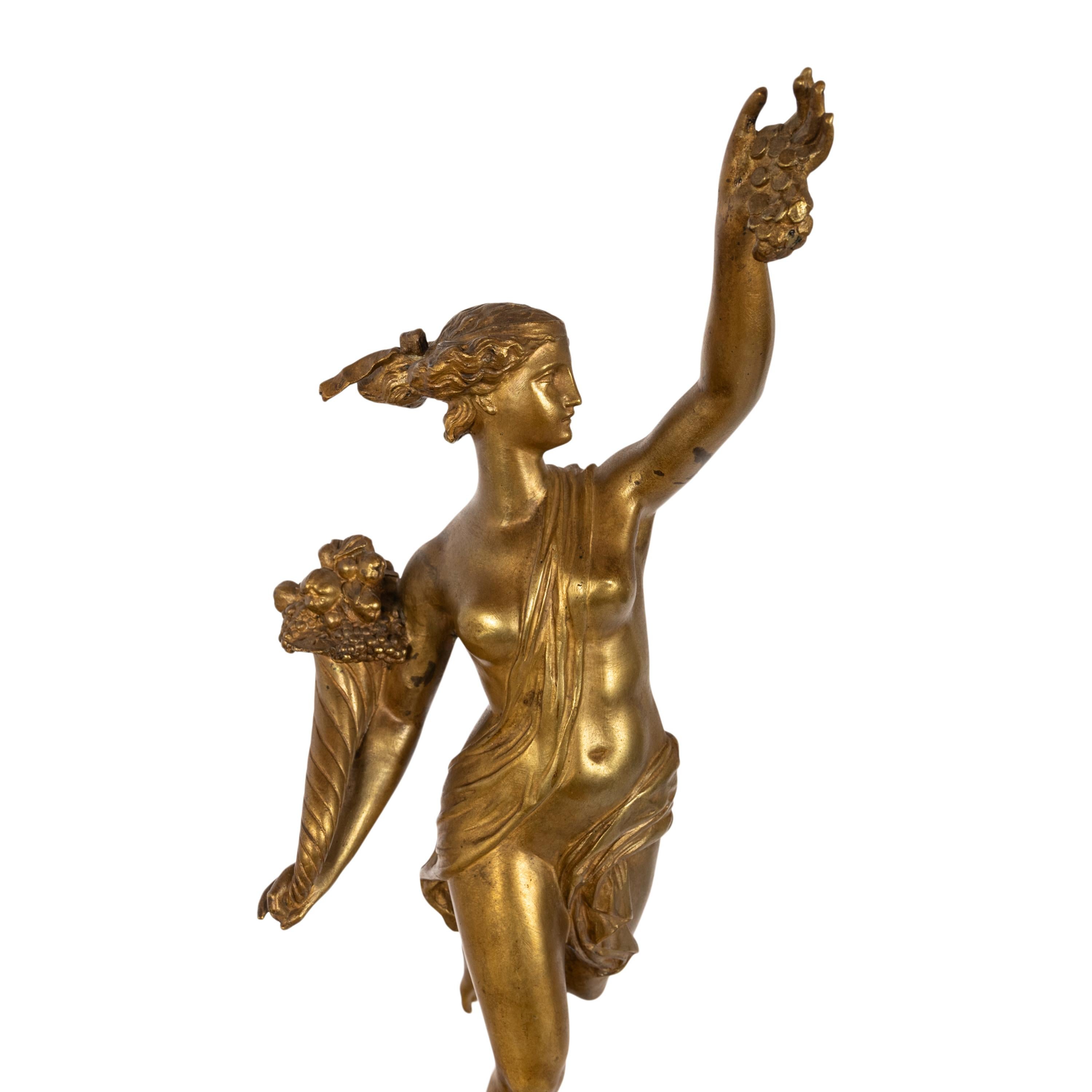Antique French Gilt Bronze Marble Statue Sculpture of Fortuna Louis G Fulconis  For Sale 9