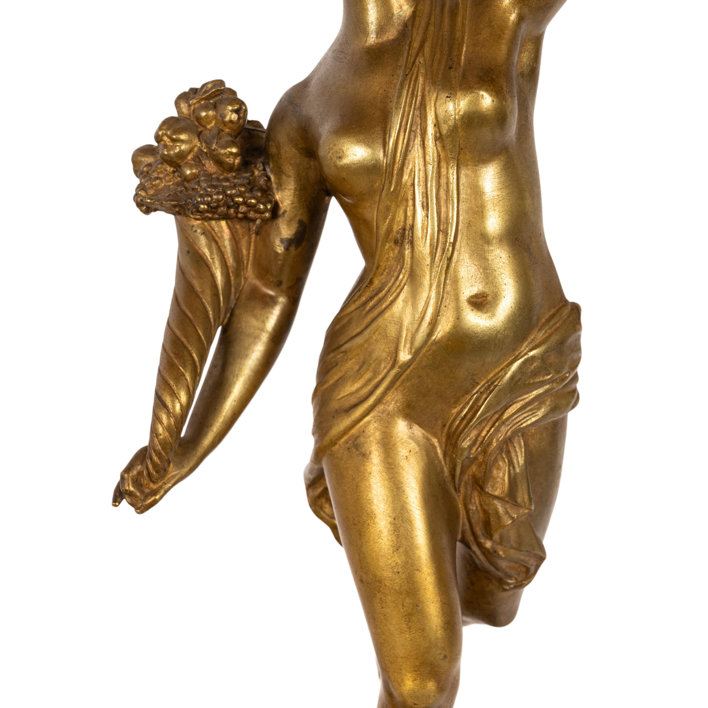 Antique French Gilt Bronze Marble Statue Sculpture of Fortuna Louis G Fulconis  For Sale 12