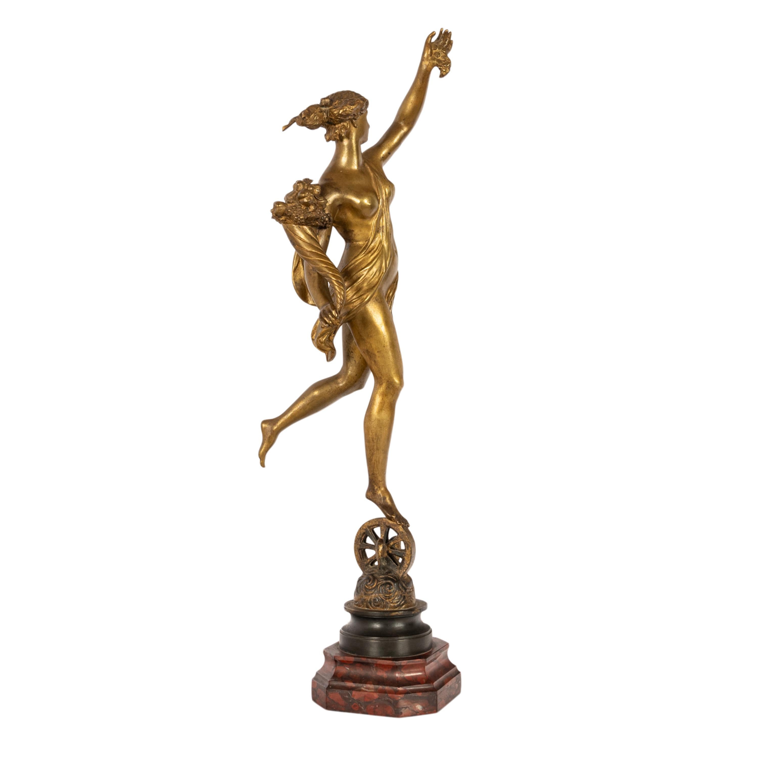 Antike französische vergoldete Bronze Marmor Statue Skulptur der Fortuna Louis G Fulconis  (Renaissance), Sculpture, von Louis Guillaume Fulconis 