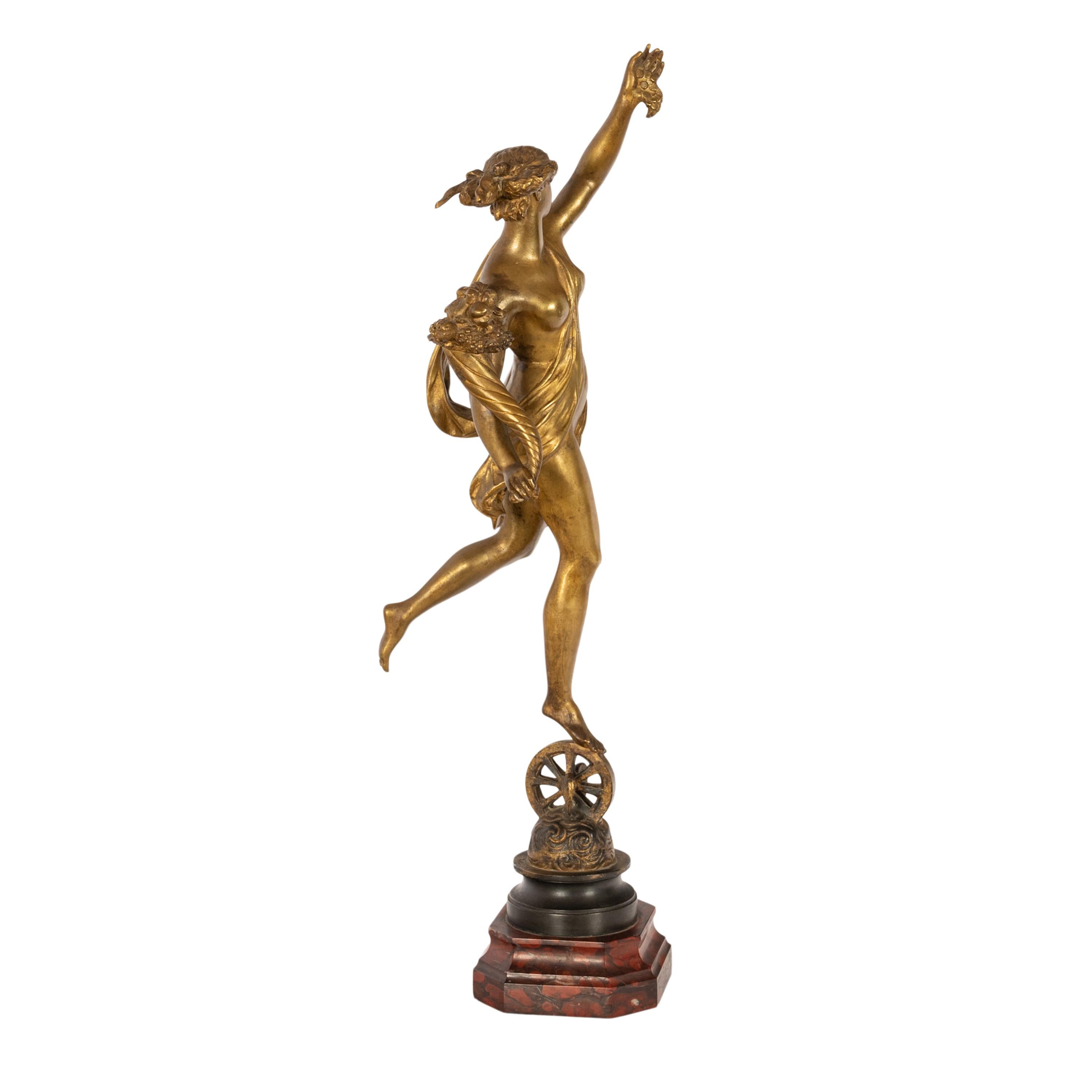 Eine sehr gute große antike französische vergoldete Bronze der römischen Göttin Fortuna, von Louis Guillaume Fulconis (1818-1873), um 1860.
Die Bronze ist von den Skulpturen des italienischen Renaissance-Bildhauers Giambologna (1529-1608)