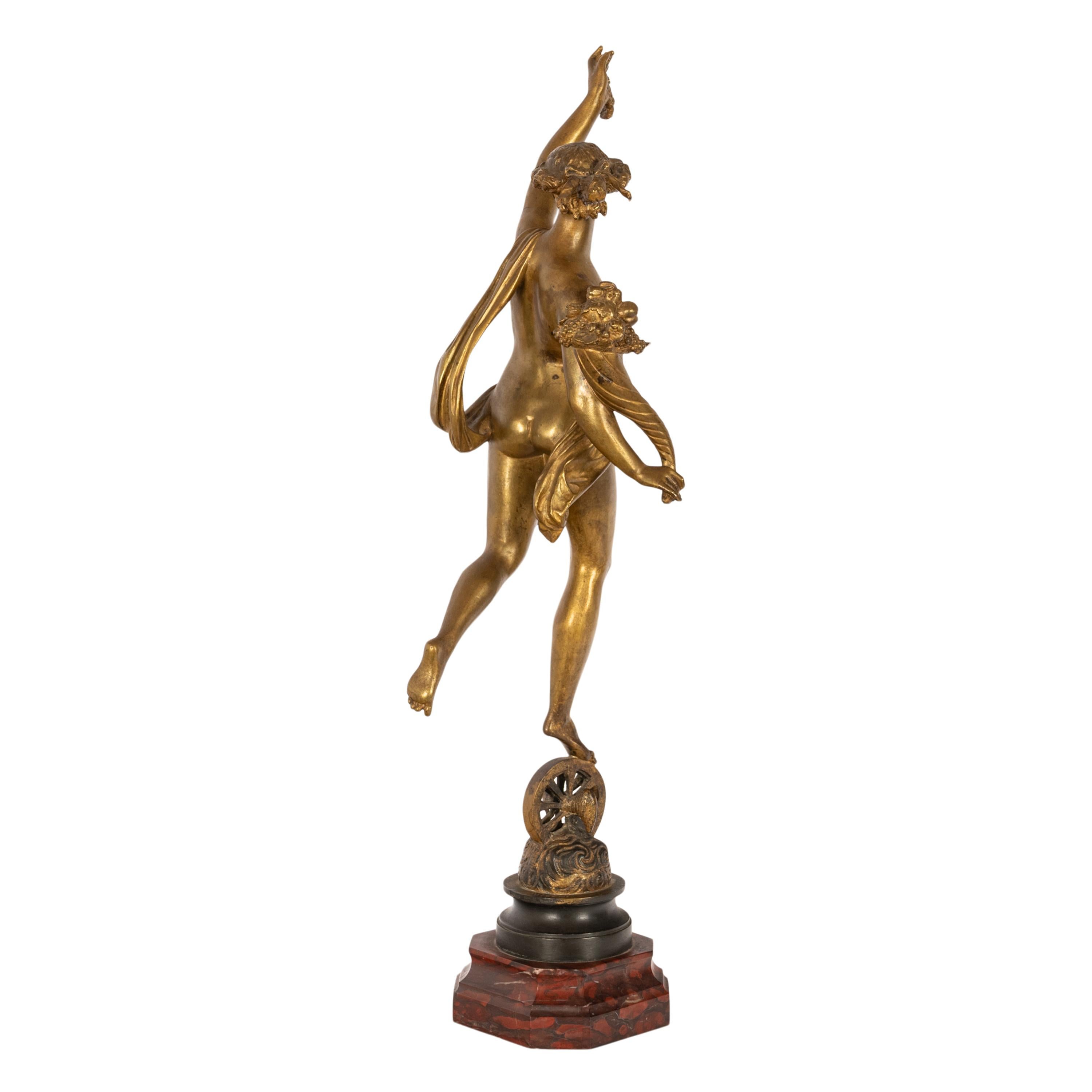 Antique French Gilt Bronze Marble Statue Sculpture of Fortuna Louis G Fulconis  For Sale 3
