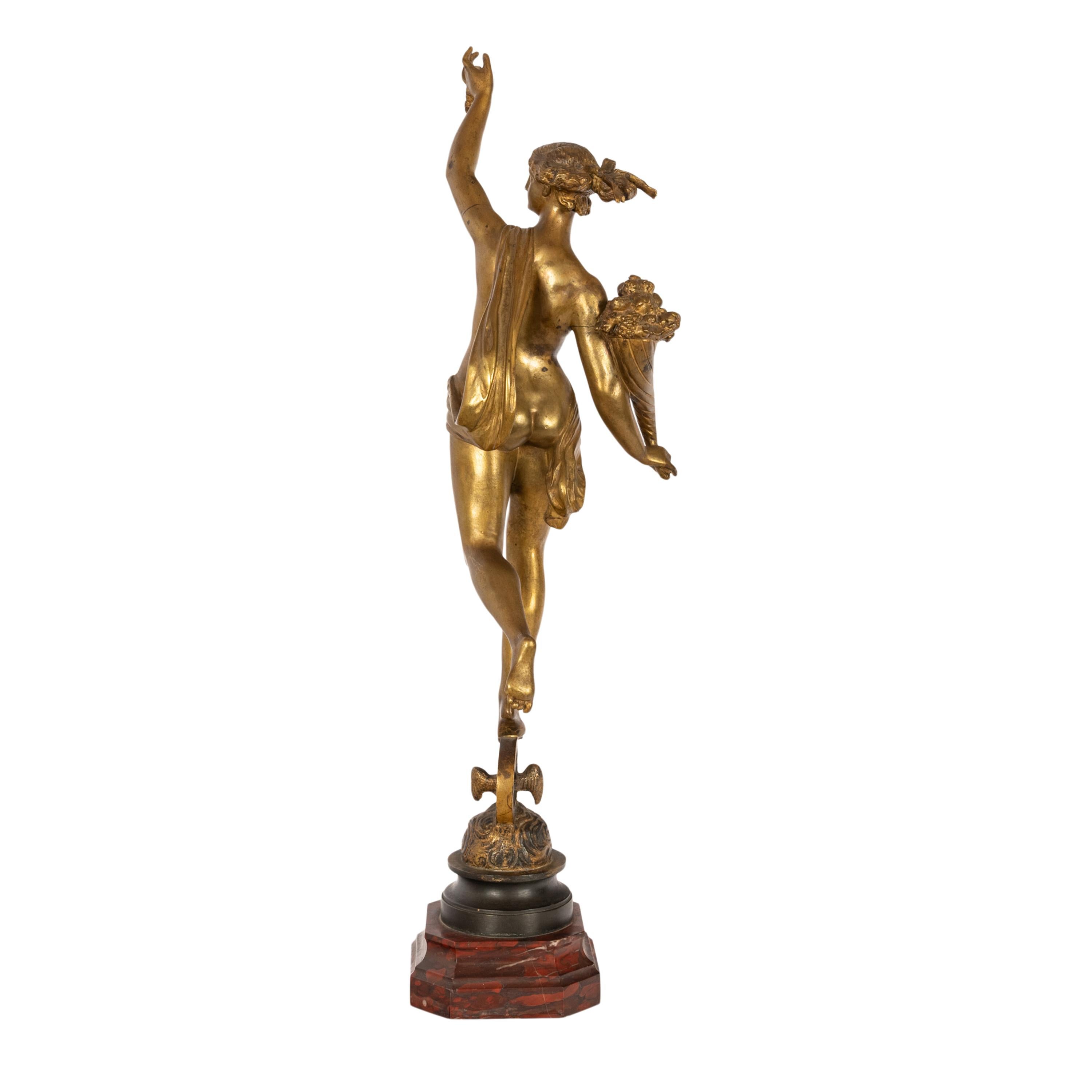 Antike französische vergoldete Bronze Marmor Statue Skulptur der Fortuna Louis G Fulconis  im Angebot 2