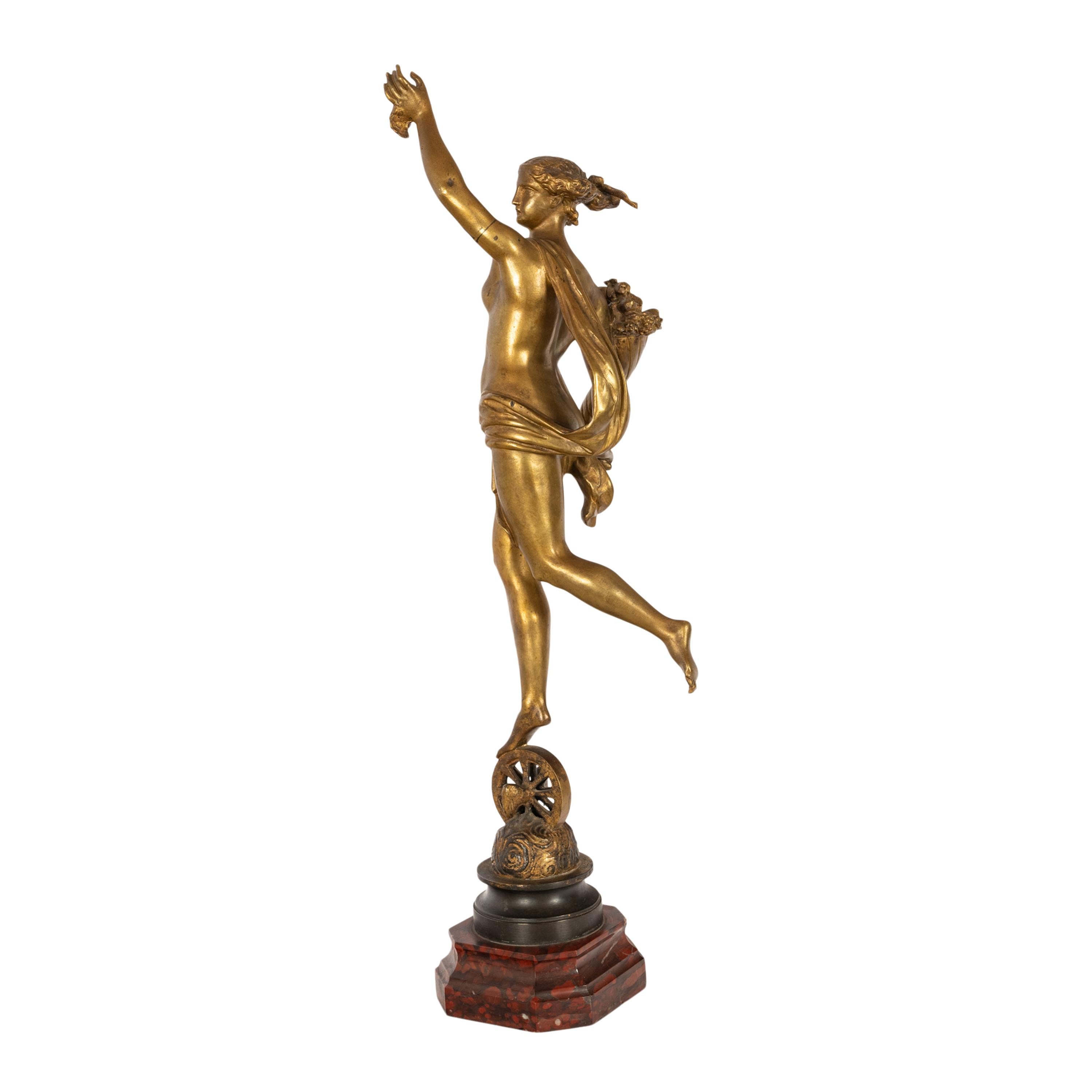 Antique French Gilt Bronze Marble Statue Sculpture of Fortuna Louis G Fulconis  For Sale 5