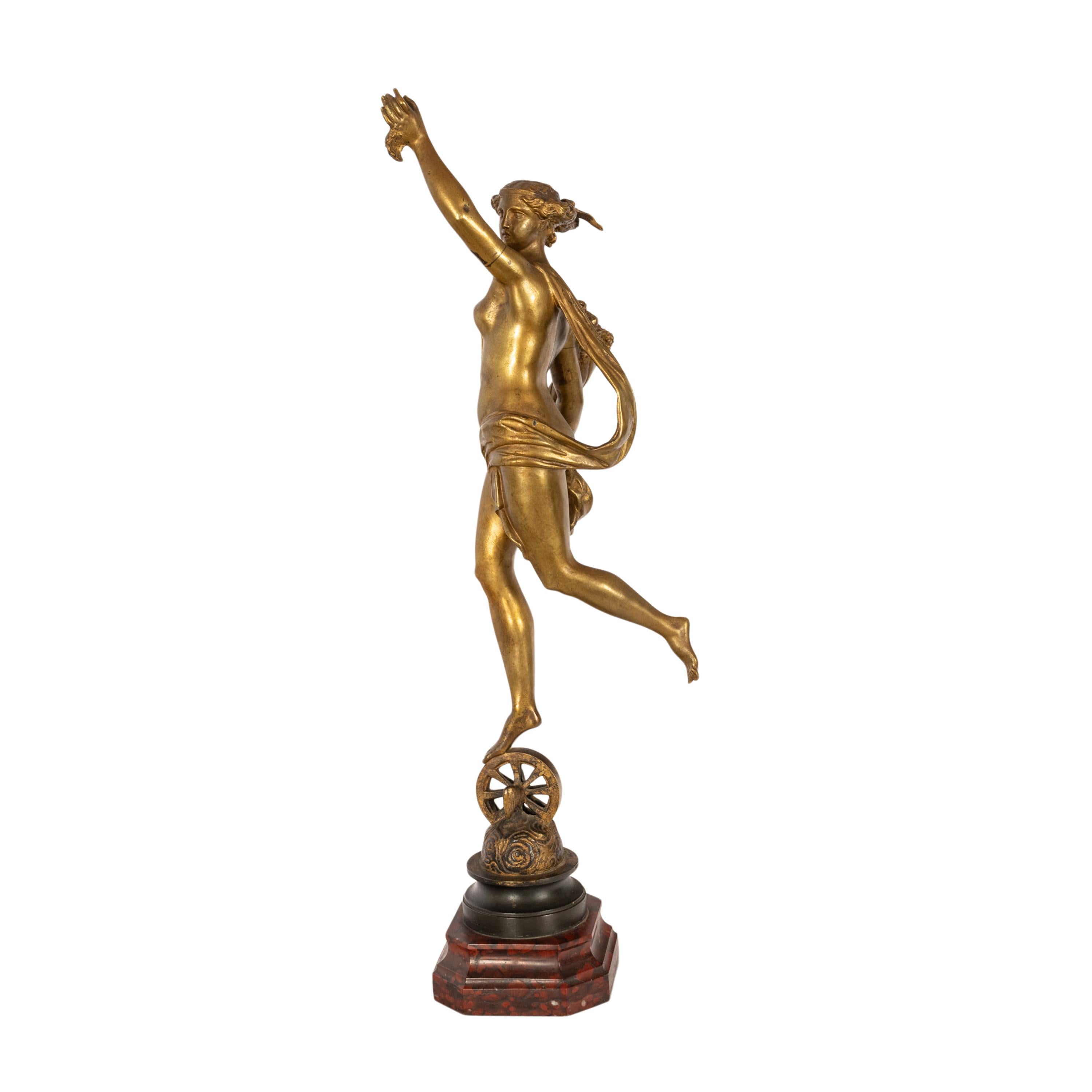Antike französische vergoldete Bronze Marmor Statue Skulptur der Fortuna Louis G Fulconis  im Angebot 4