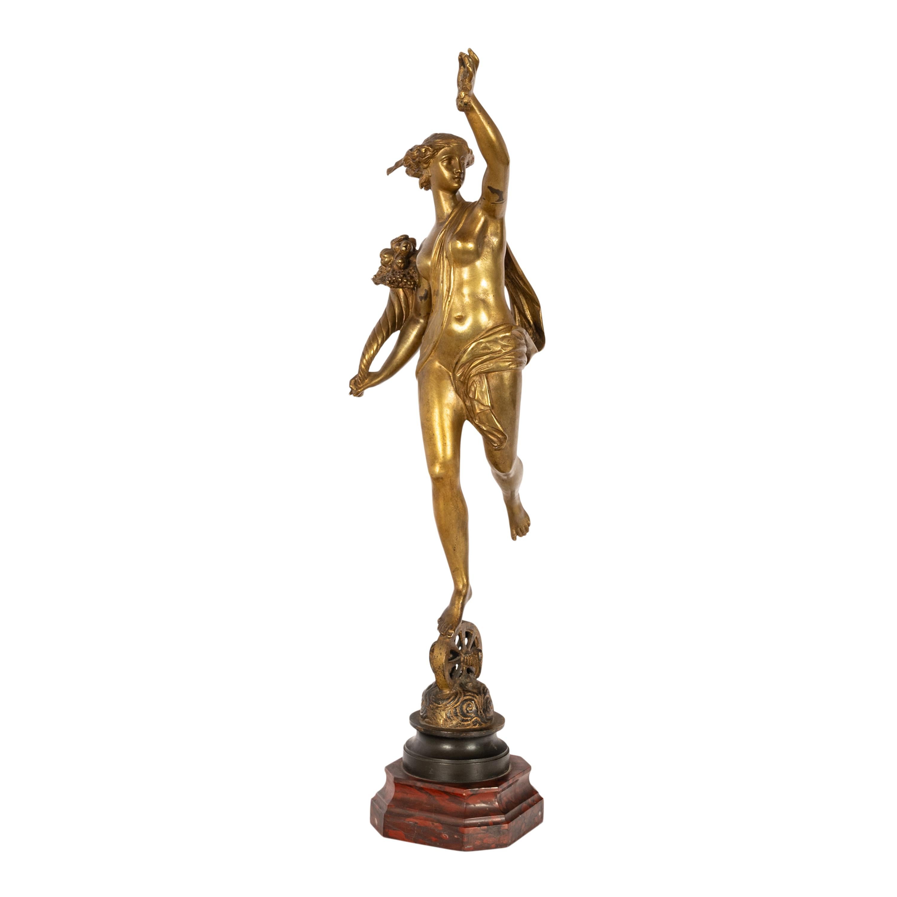Antique French Gilt Bronze Marble Statue Sculpture of Fortuna Louis G Fulconis  For Sale 7