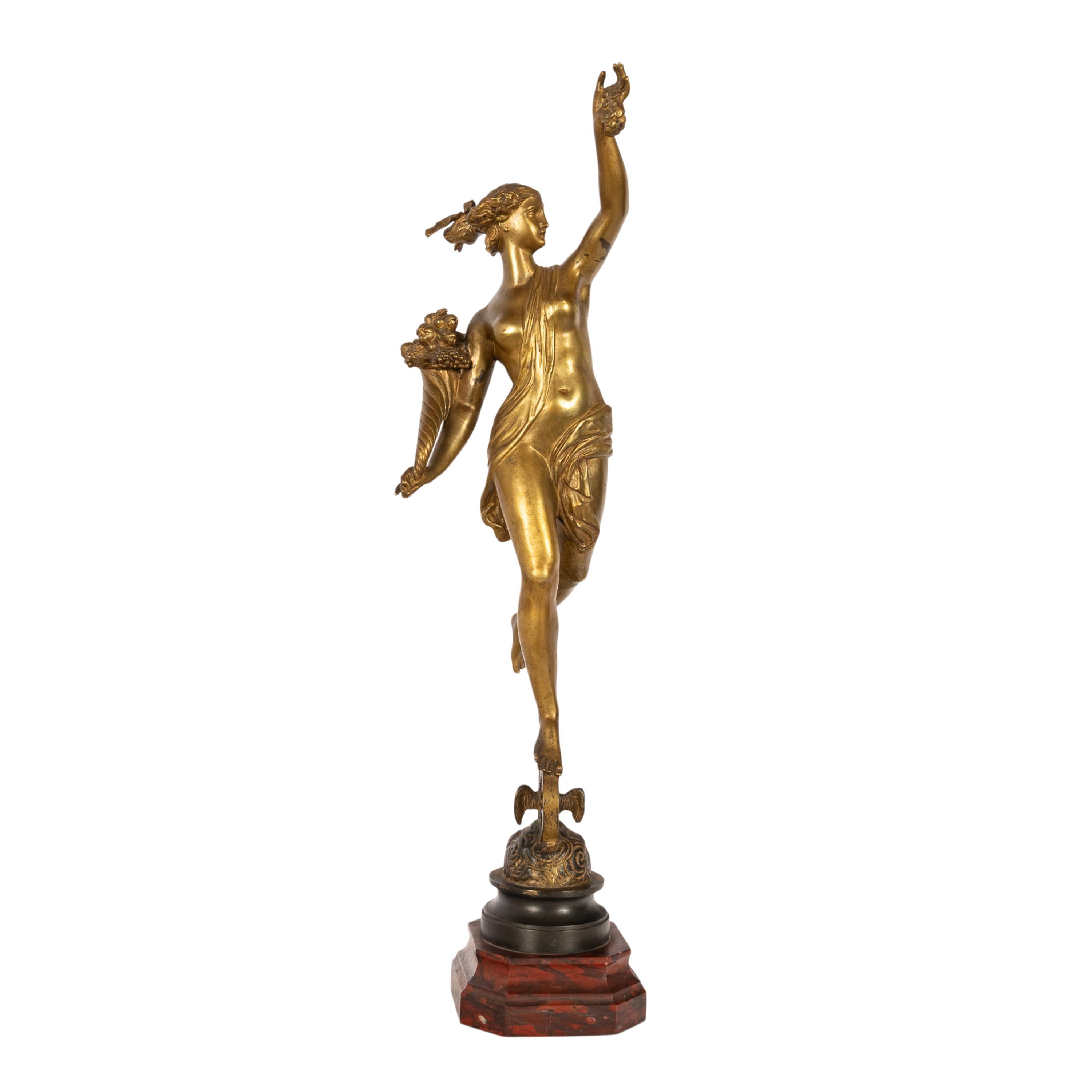 Louis Guillaume Fulconis  Figurative Sculpture - Antique French Gilt Bronze Marble Statue Sculpture of Fortuna Louis G Fulconis 