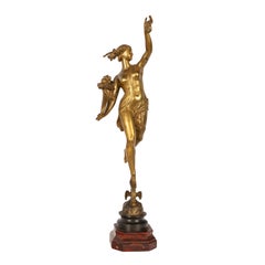 Antique French Estatua de Bronce Dorado Escultura de Mármol de Fortuna Louis G Fulconis 