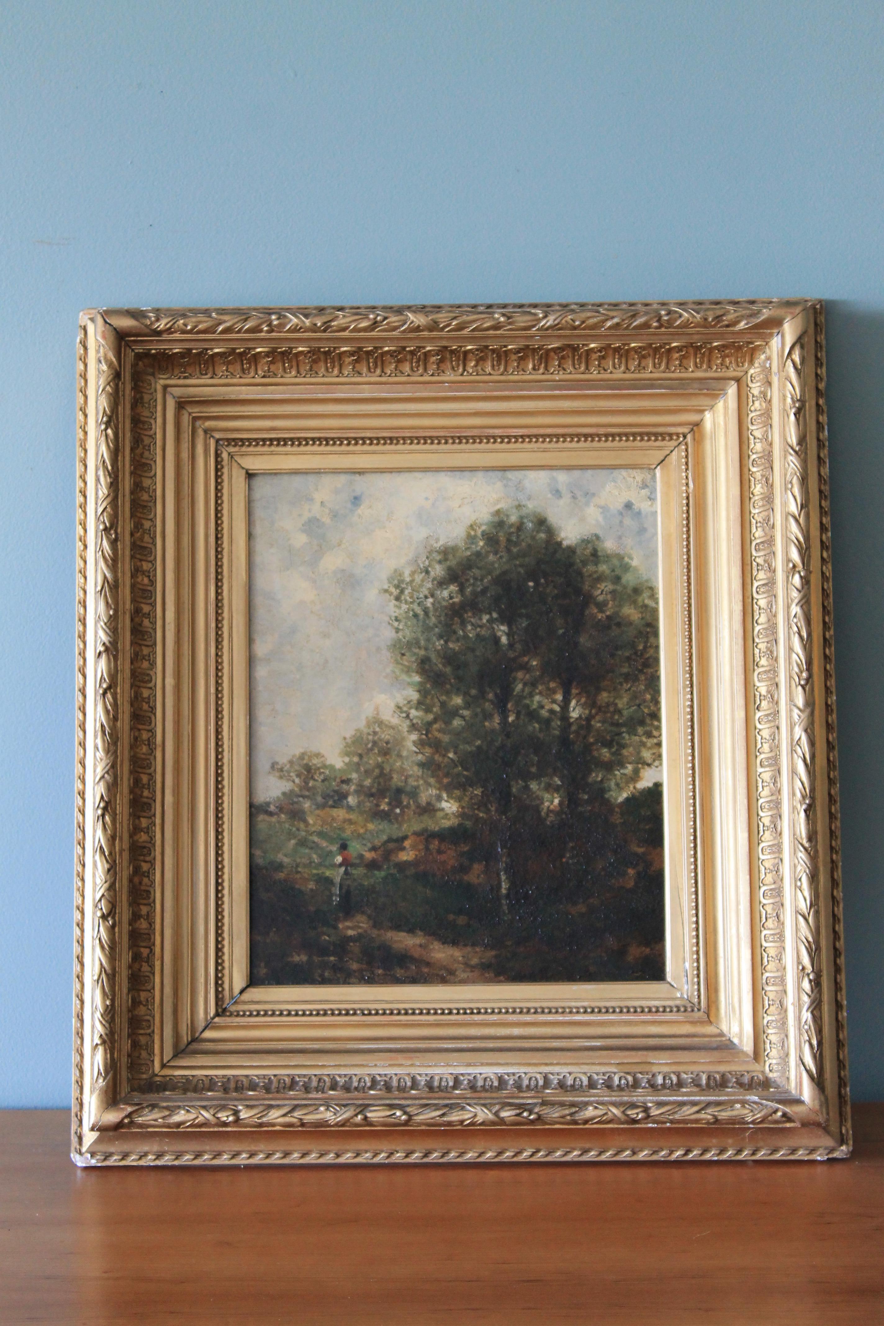 Antique Landscape oil painting, French School, attributed to Louis Guy - Painting by louis guy