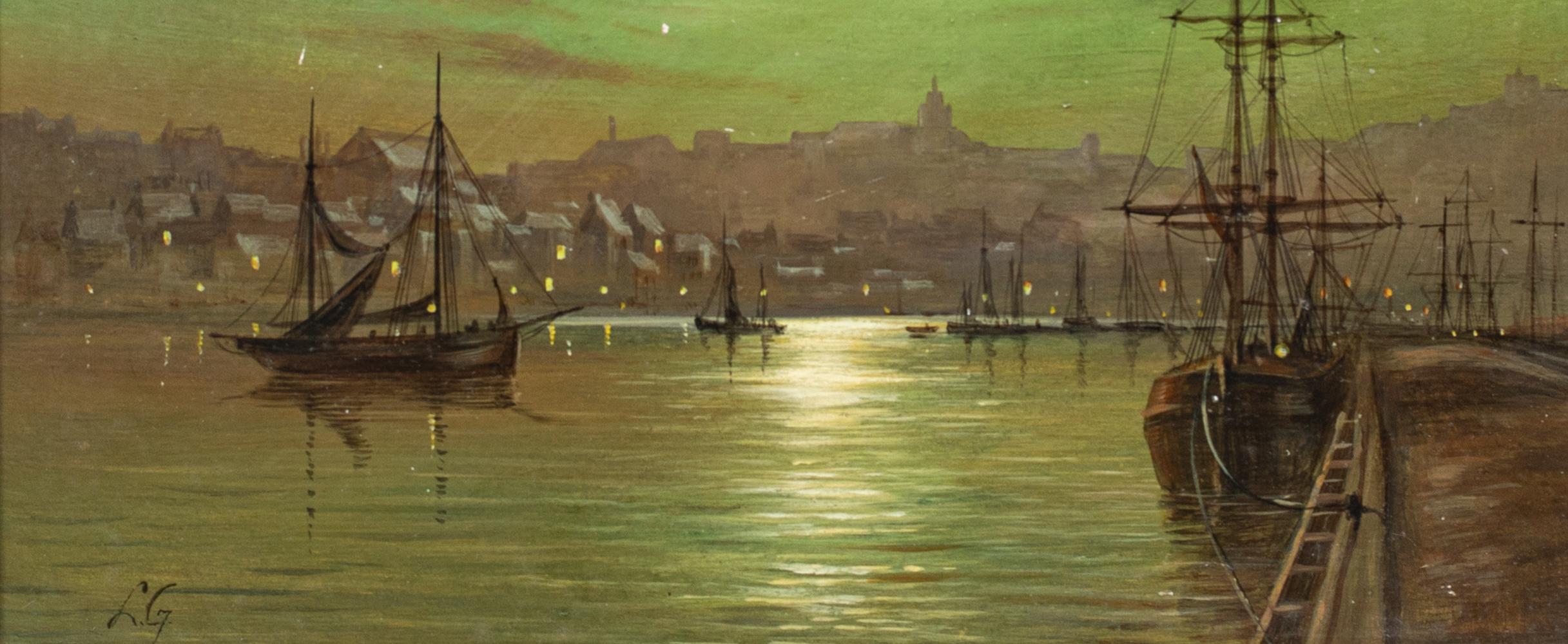 Whitby Harbour In The Moonlight, Louis Hubbard GRIMSHAW (1870-1943), 19. Jahrhundert im Angebot 6