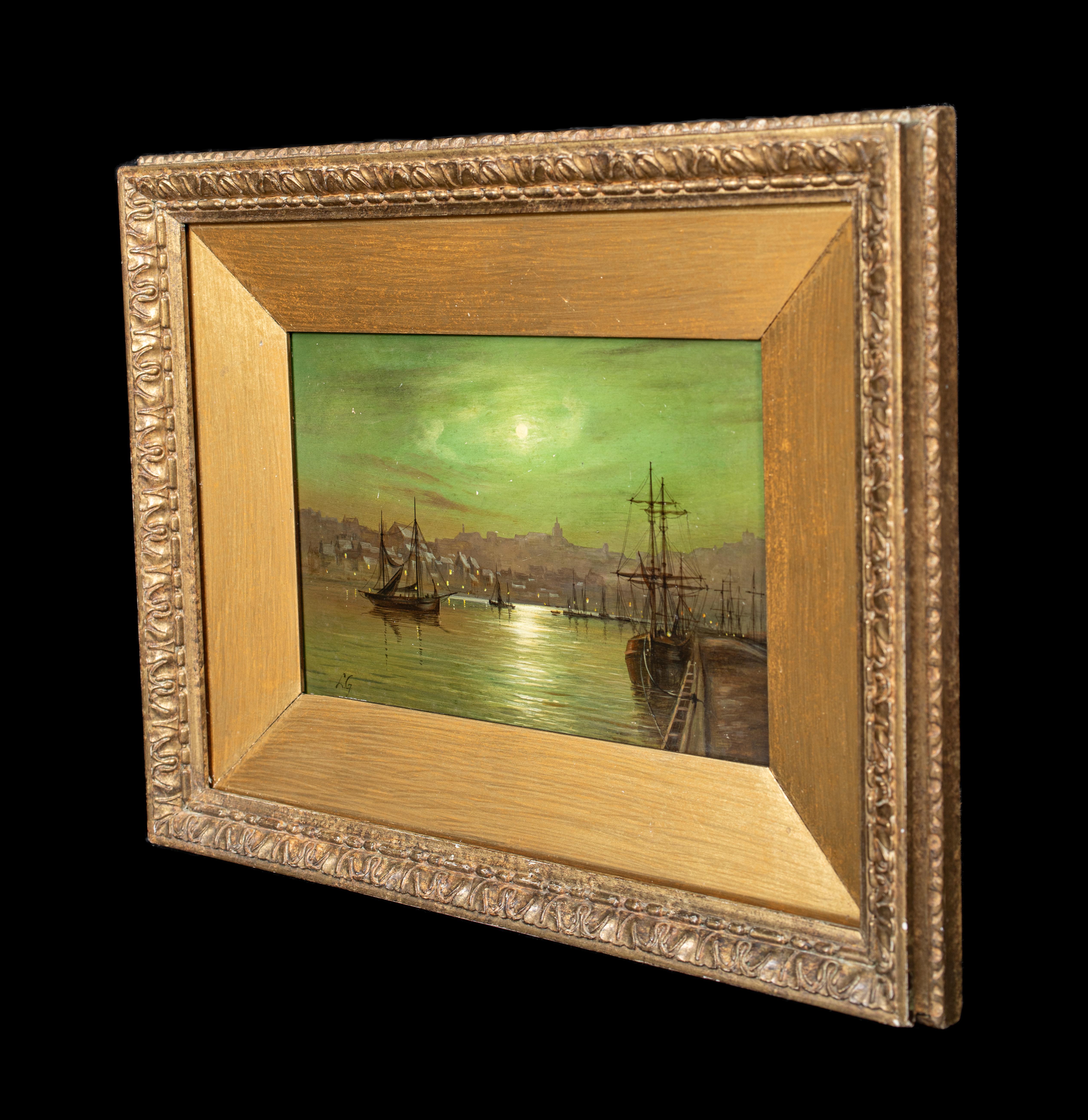 Whitby Harbour In The Moonlight, Louis Hubbard GRIMSHAW (1870-1943), 19. Jahrhundert im Angebot 4