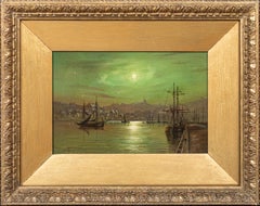 Whitby Harbour In The Moonlight, Louis Hubbard GRIMSHAW (1870-1943), 19. Jahrhundert