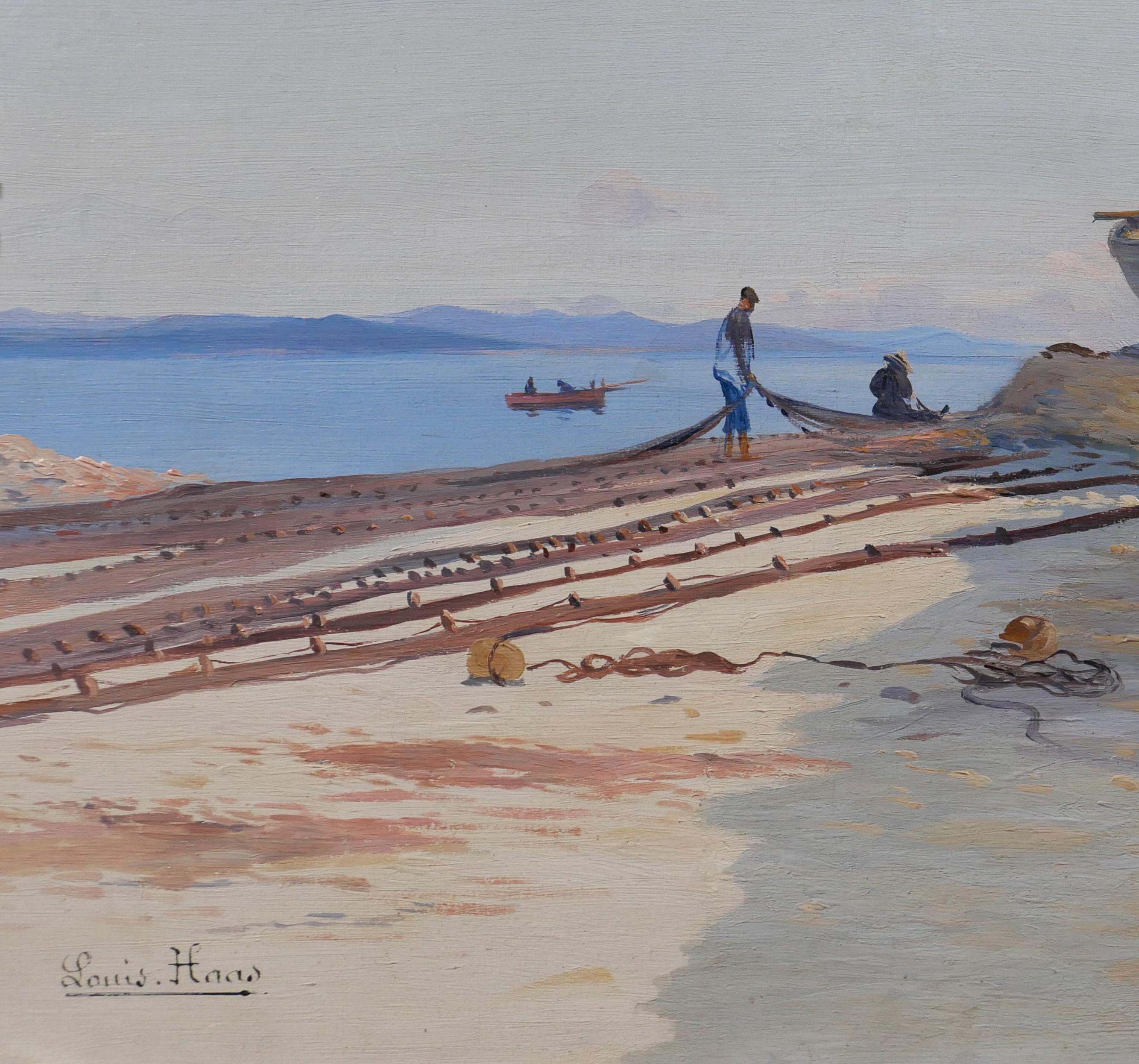 Saint-Tropez, bateau sur le point (France) - Art nouveau Painting par Louis HAAS