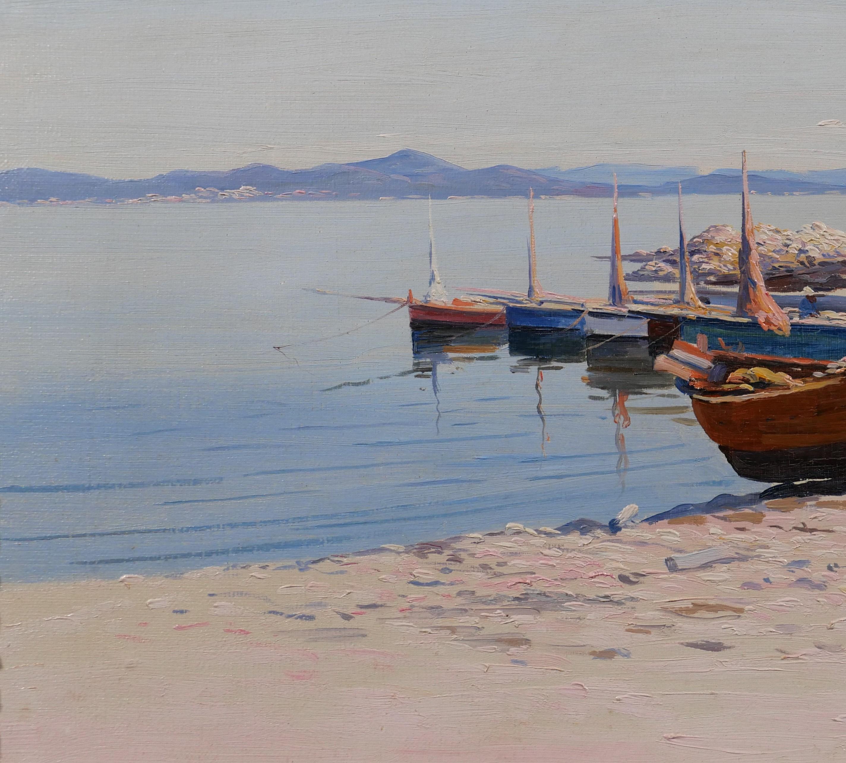 Saint-Tropez, boat on the point (France) - Art Nouveau Painting by Louis HAAS