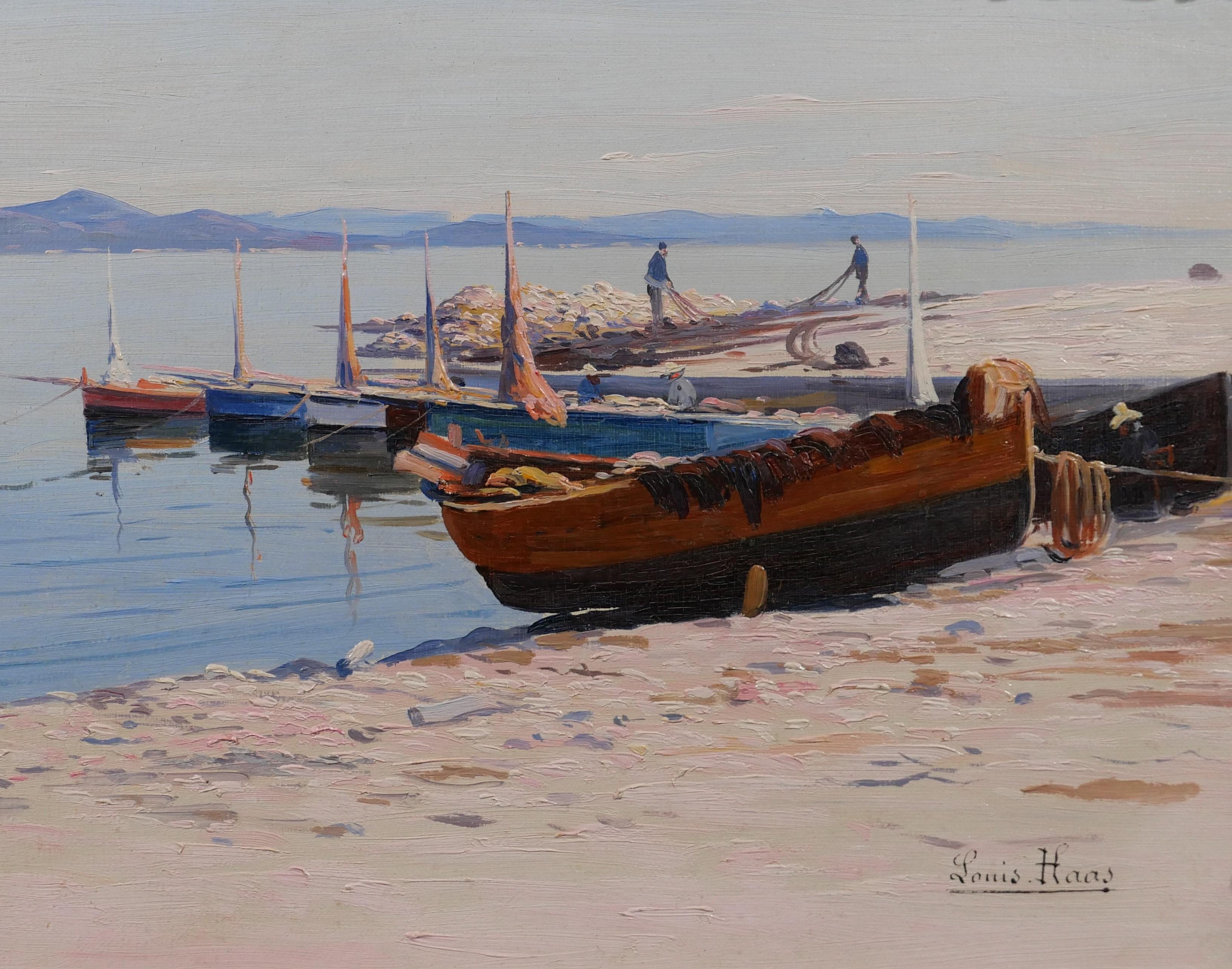 Louis HAAS
Skikda (Algeria), 1870 - Bandol, 1923
Saint-Tropez, boat on the point (France)
Signed
Painting: 24.5 x 41.5 cm (9.6 x 16.3 inches)
19th century frame: 33 x 50 cm (13 x 19.7 inches)
Very good condition
Titled on the back : 