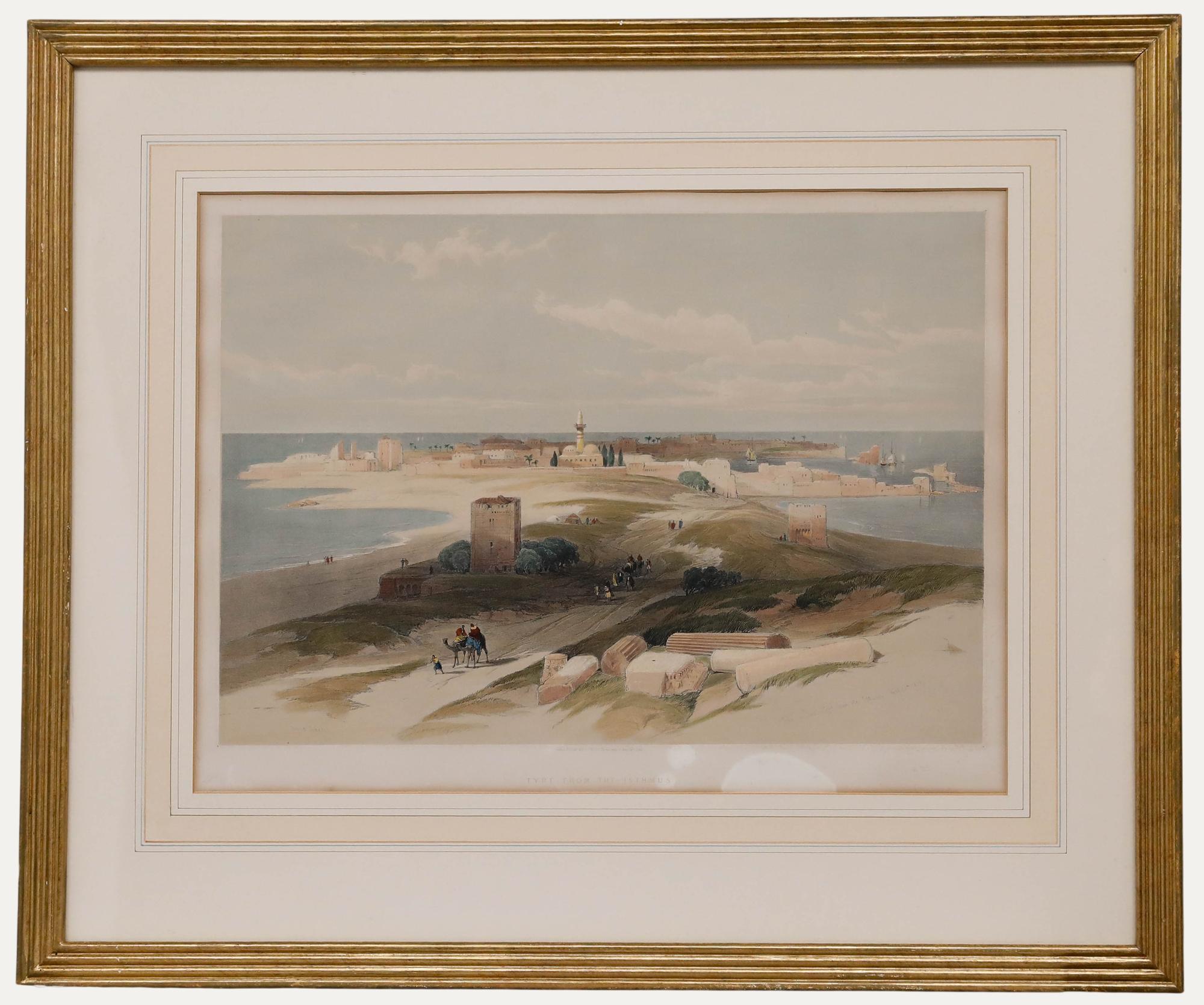 Louis Haghe d'après David Roberts - Lithographie, Tyr depuis l'isthme