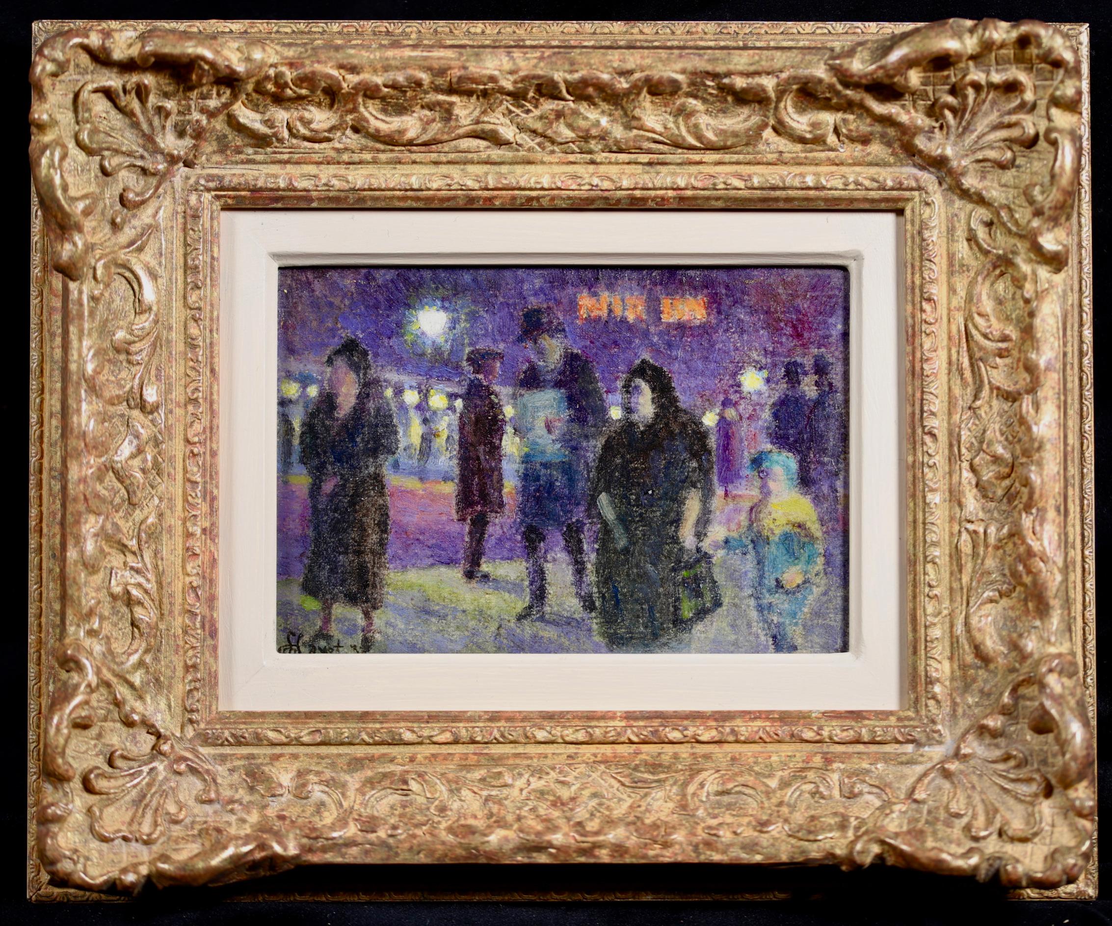 Une magnifique huile sur toile de Louis Hayet représentant des personnages dans un paysage urbain à l'heure du soir. Signé et daté 1932 en bas à gauche. 

Louis Hayet a eu une enfance difficile et itinérante, en raison de l'instabilité de son père,