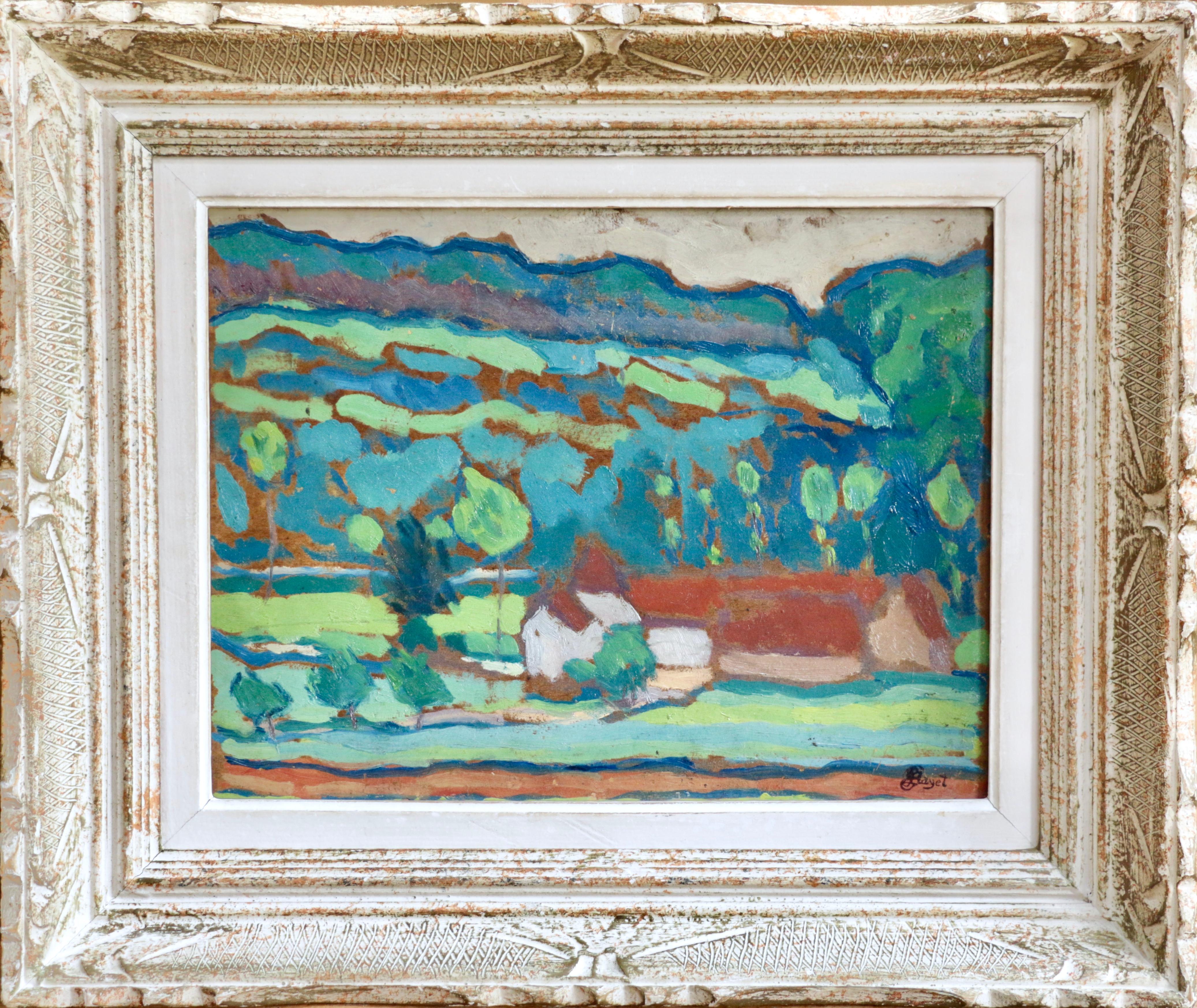 Landschaft – Landschaft des 19. und 20. Jahrhunderts:: Postimpressionismus:: Bauernhaus in Hills von L Hayet – Painting von Louis Hayet