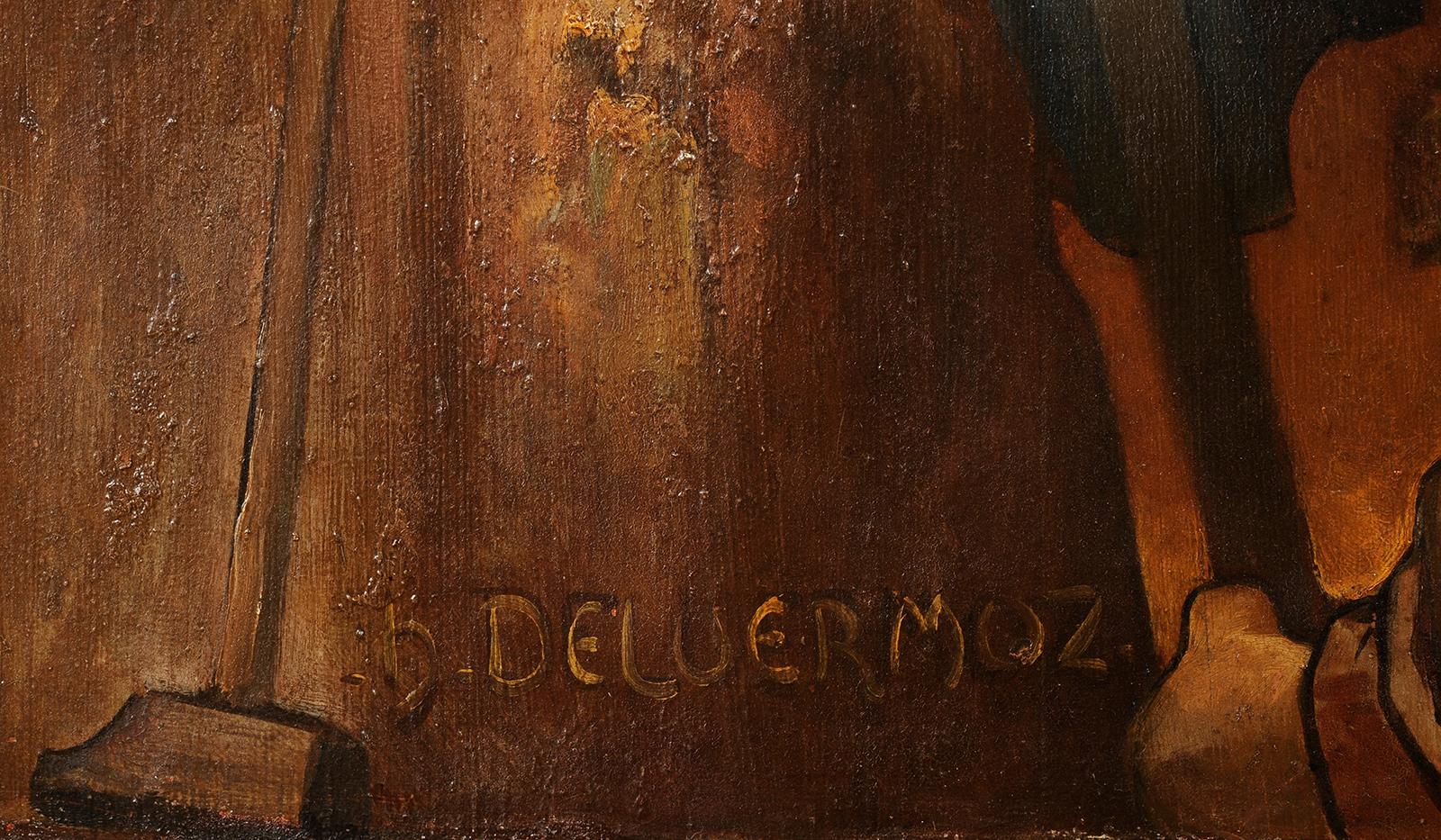 Pferd in der Schmiede (Französische Schule), Painting, von Louis Henri Deluermoz
