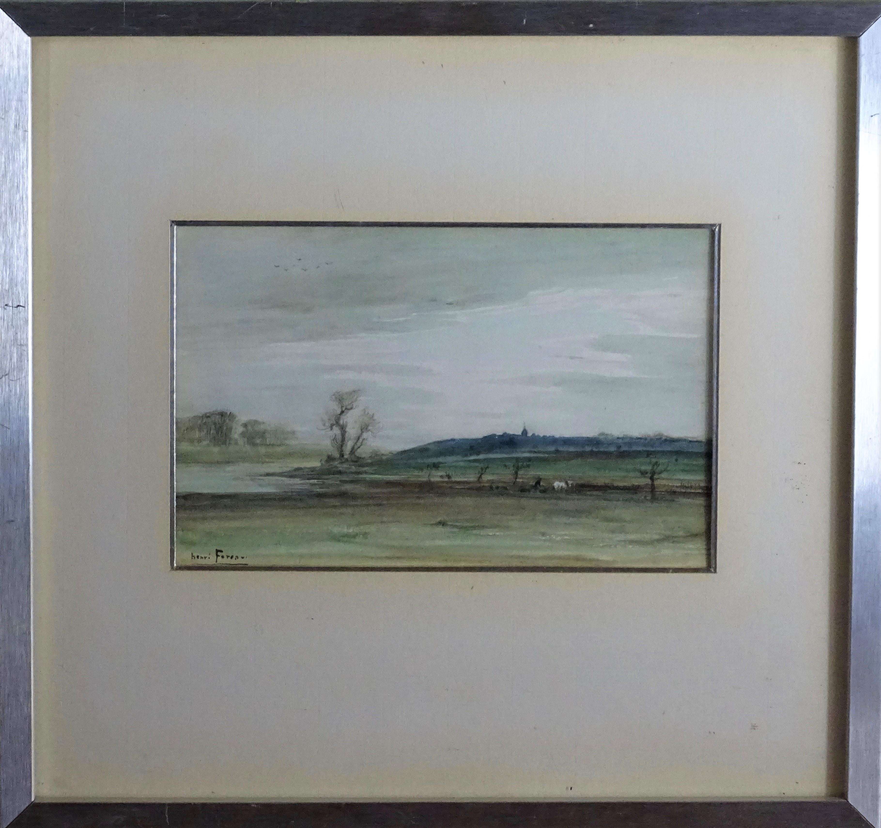 Watercolor on paper applied on panel, depicting Landscape, signed at the bottom left Henri Foreau (1866 - 1938).

Louis-Henri Foreau (1866-1938) was a French artist.
He often participated in the different Salon exhibitions in France and abroad. He