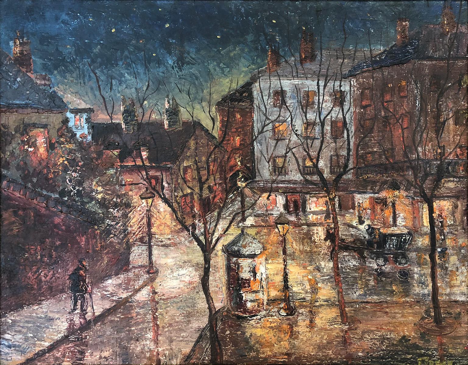 Louis Henri Foreau (Français, 1866-1938) Paris Street at Night - Painting de Louis-Henri Foreau