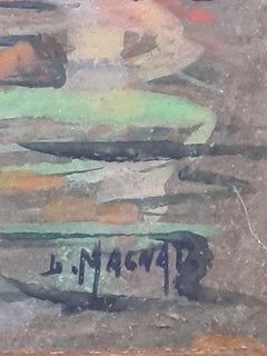 Guazzo francese dei primi del Novecento su carta, La rana e il pescatore