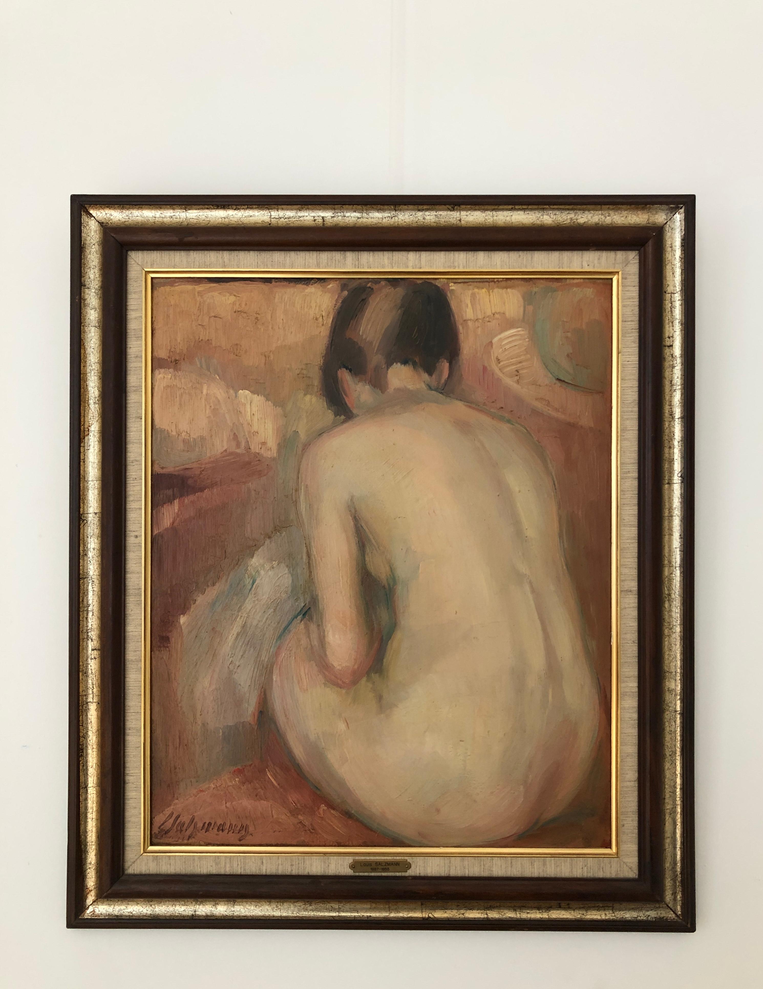 Back of seated naked woman - Painting by Louis Henri Salzmann