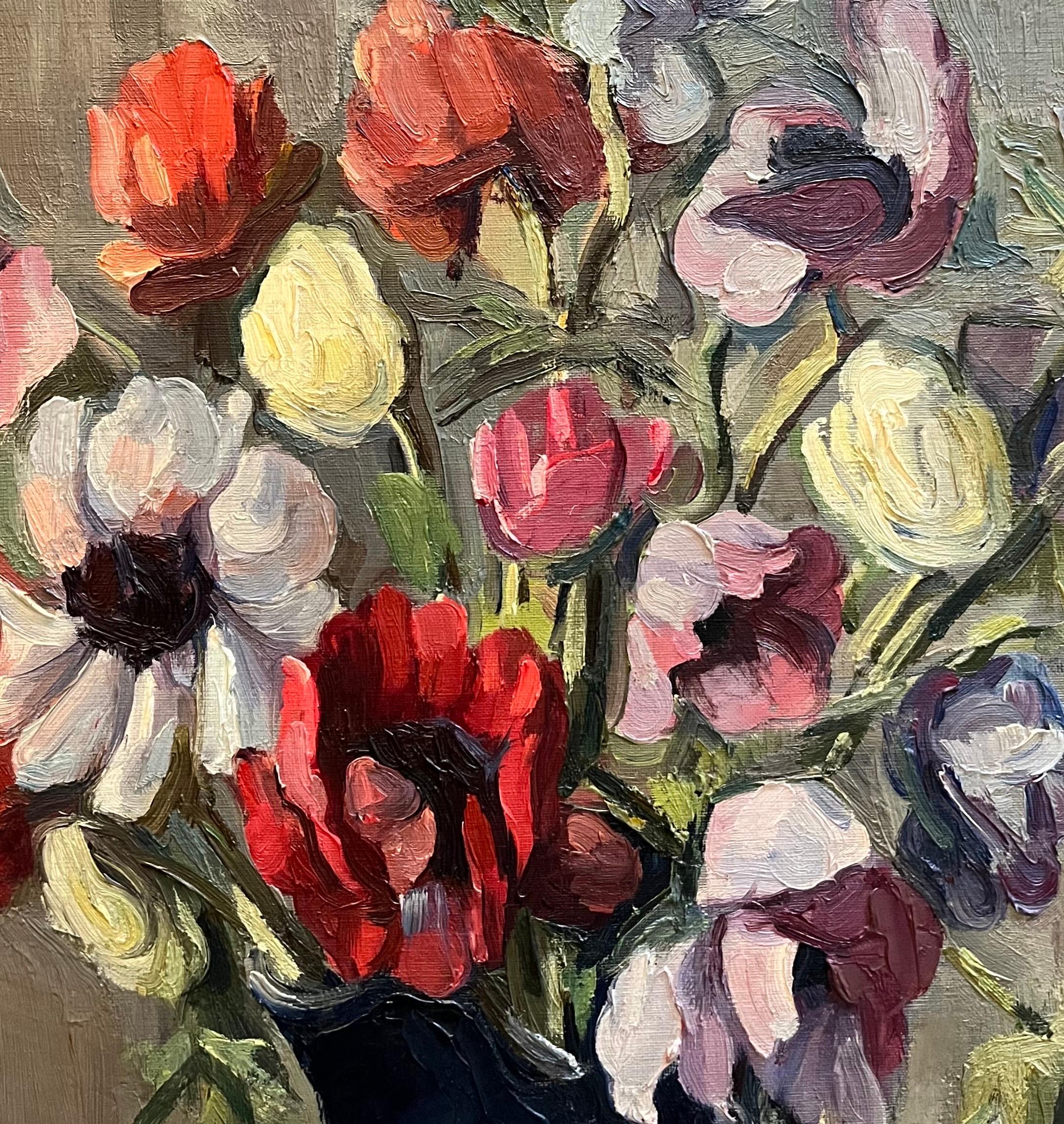 Flores en una jarra negra de Louis Henri Salzmann - Óleo sobre lienzo - 54x65 cm en venta 2