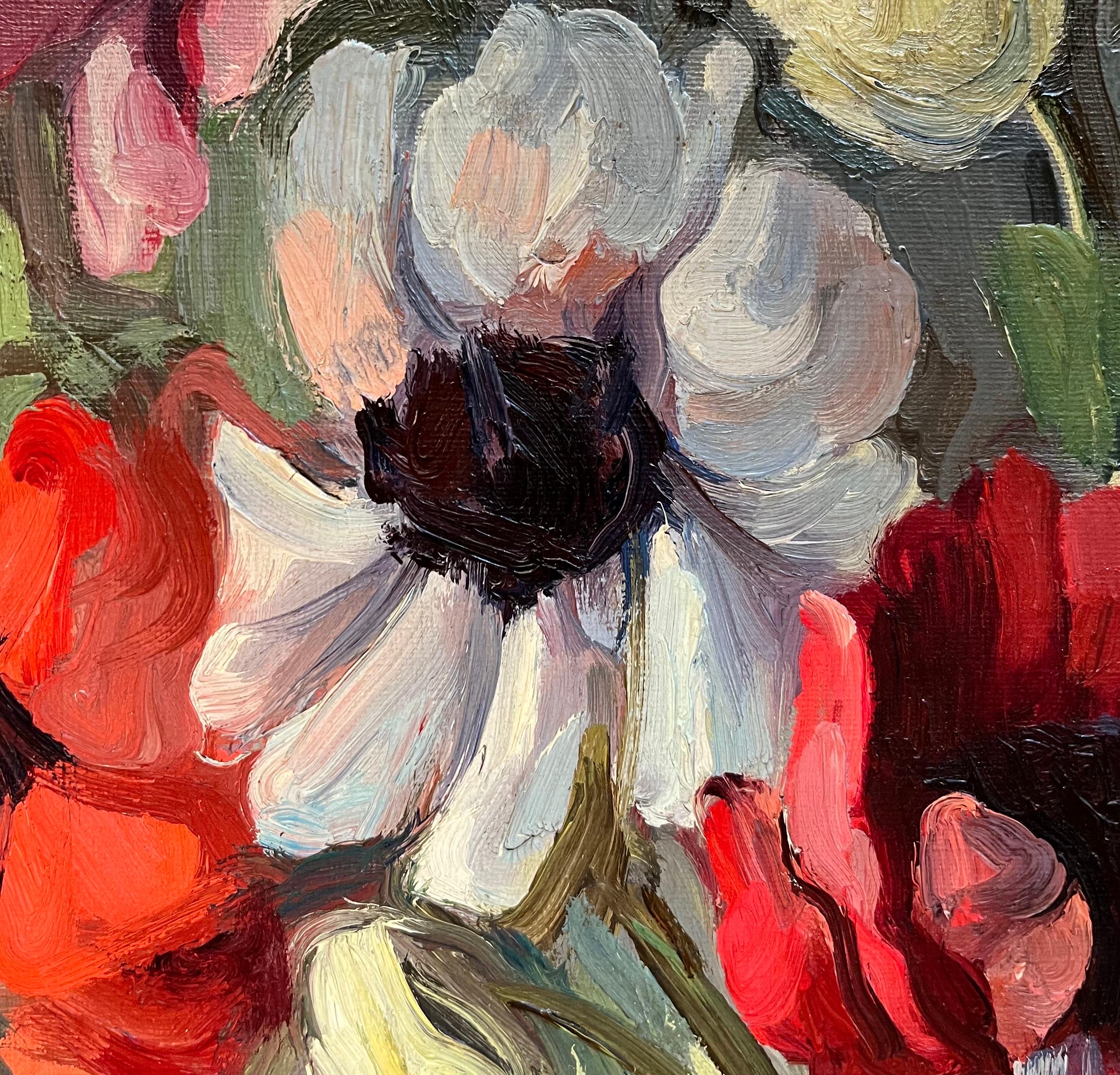 Flores en una jarra negra de Louis Henri Salzmann - Óleo sobre lienzo - 54x65 cm en venta 3