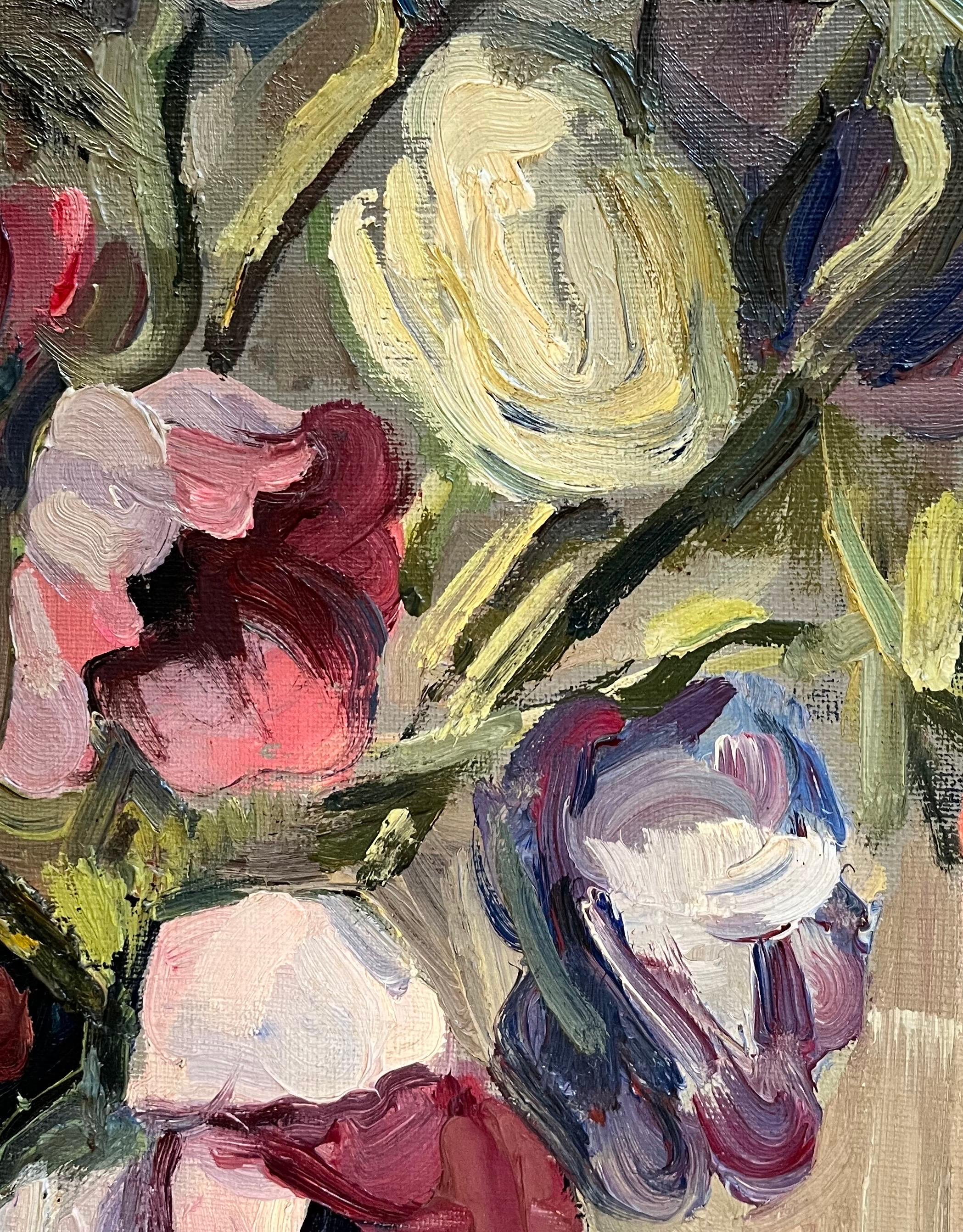Flores en una jarra negra de Louis Henri Salzmann - Óleo sobre lienzo - 54x65 cm en venta 4