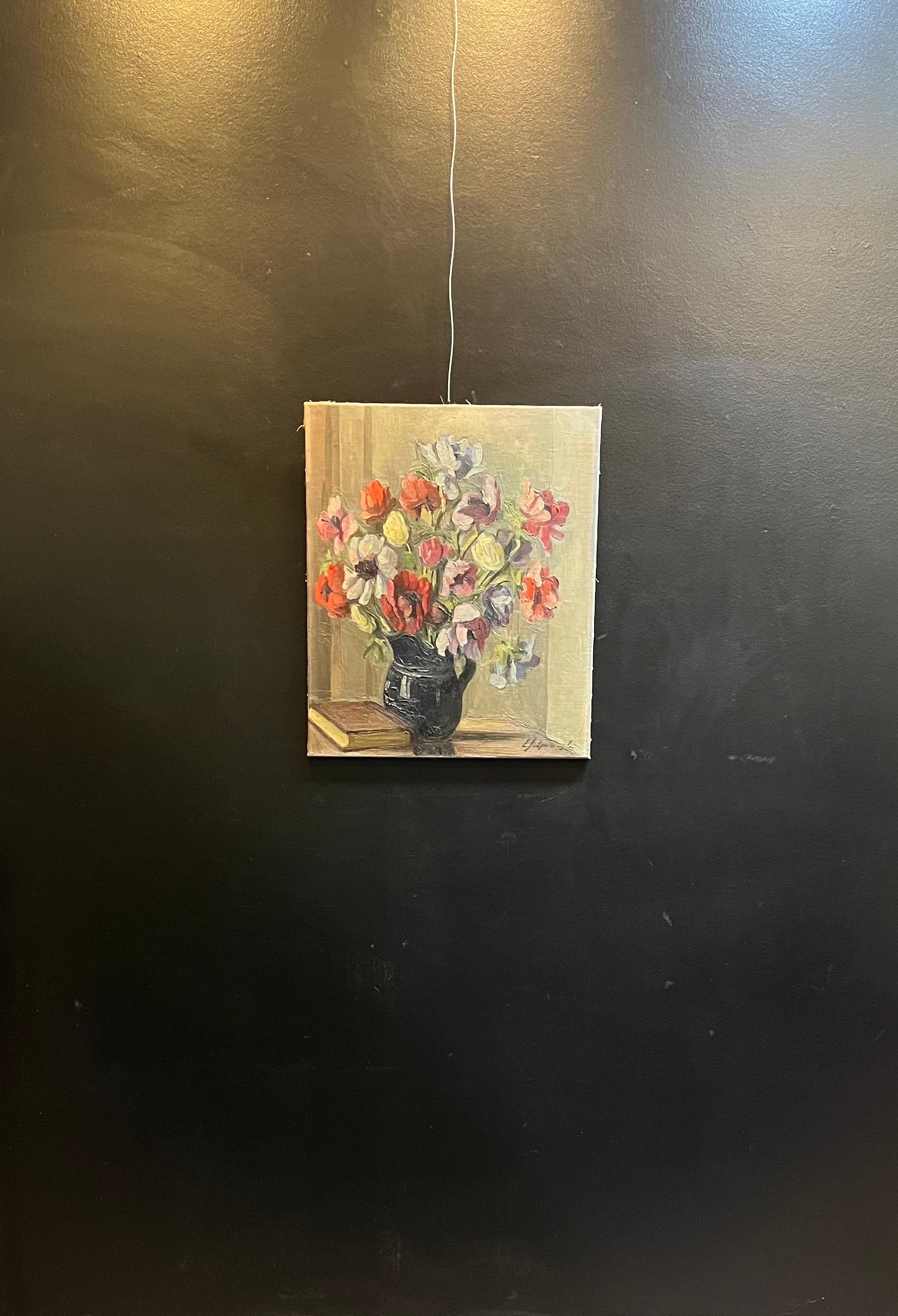 Flores en una jarra negra de Louis Henri Salzmann - Óleo sobre lienzo - 54x65 cm en venta 7