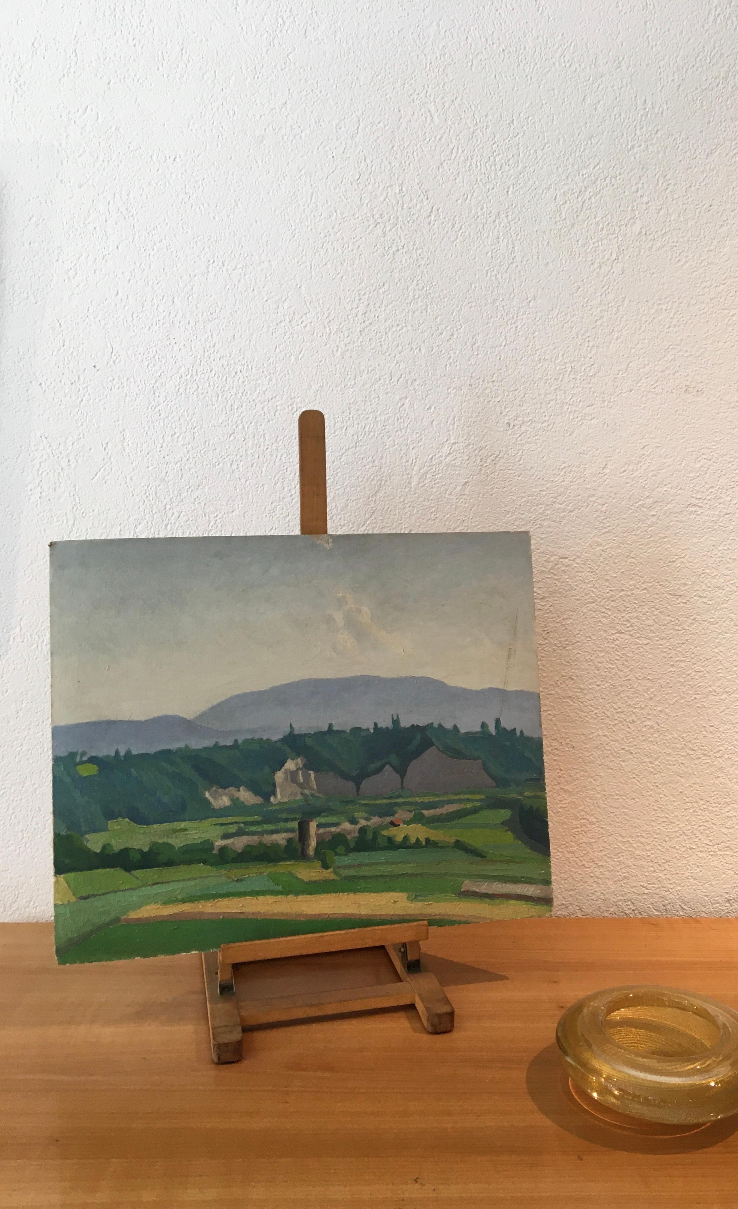 Paisaje de la campiña ginebrina y del Jura - Painting de Louis Henri Salzmann