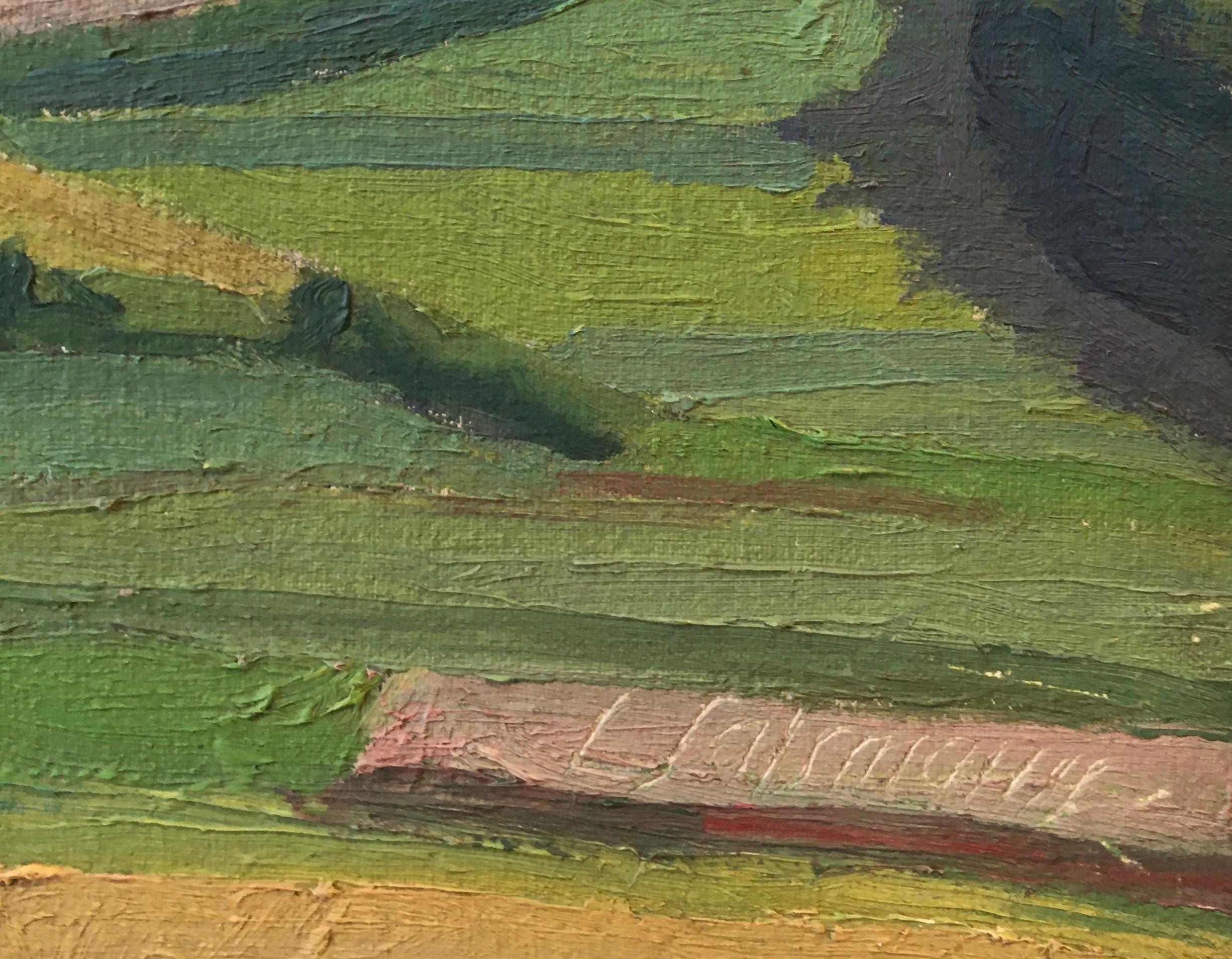 Paisaje de la campiña ginebrina y del Jura - Landscape Painting Gris de Louis Henri Salzmann
