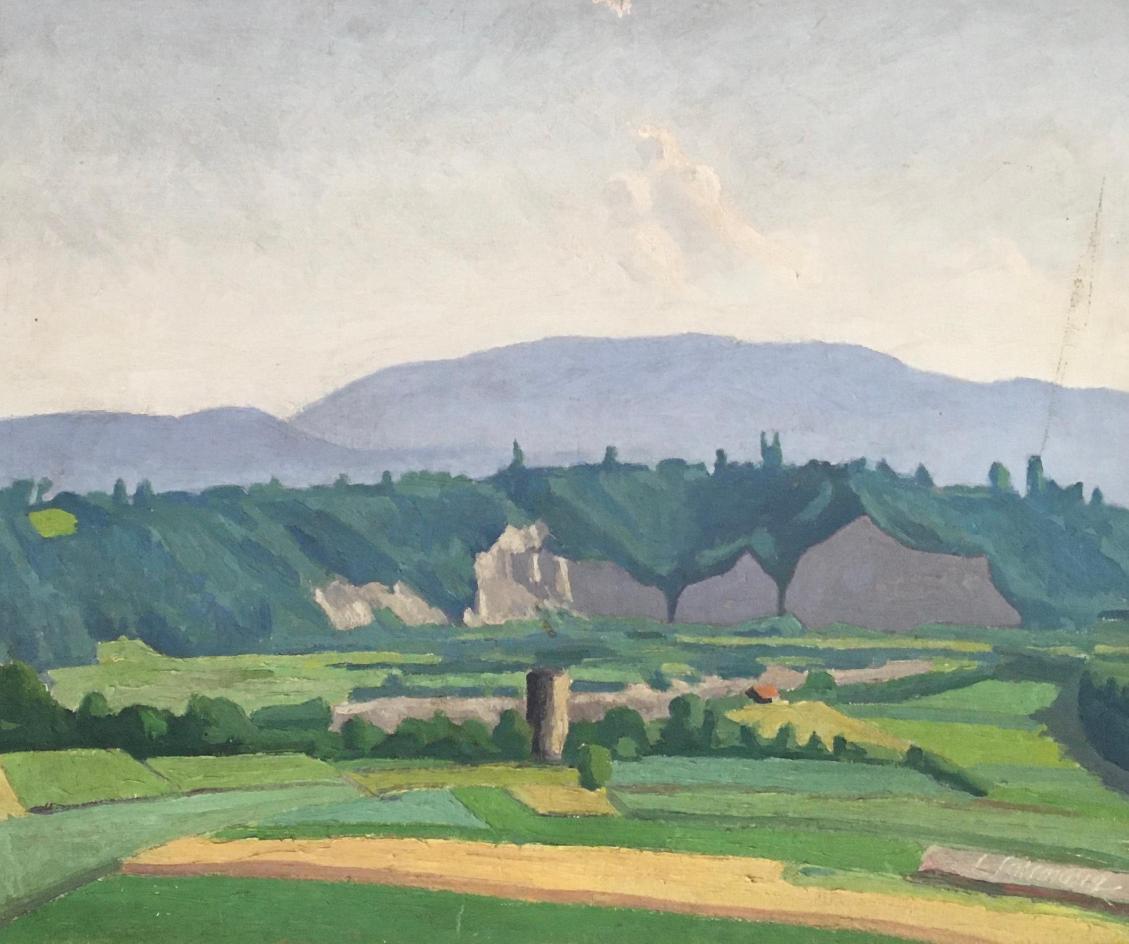 Louis Henri Salzmann Landscape Painting - Landscape of the Geneva countryside and the Jura