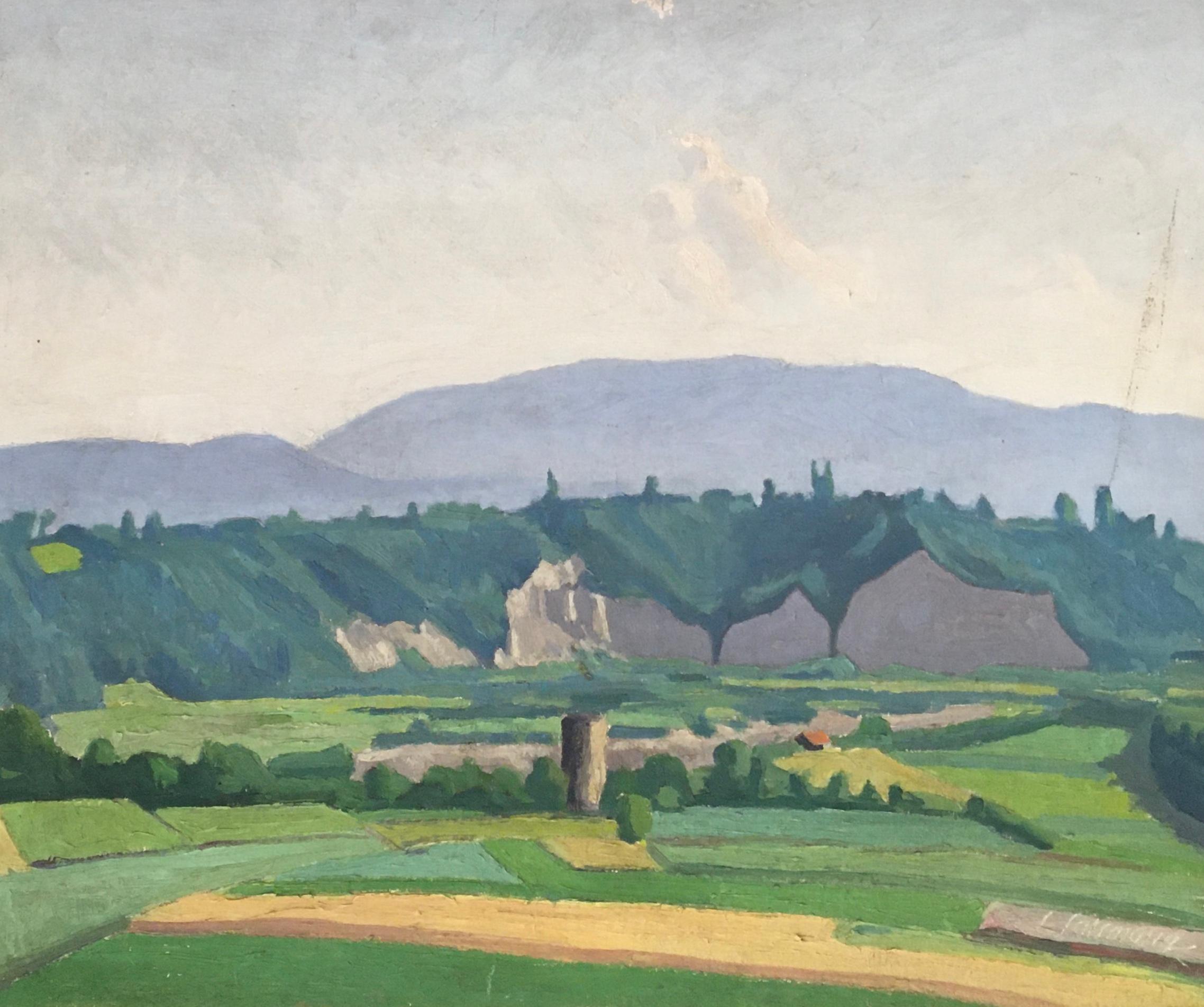 Landscape Painting de Louis Henri Salzmann - Paisaje de la campiña ginebrina y del Jura