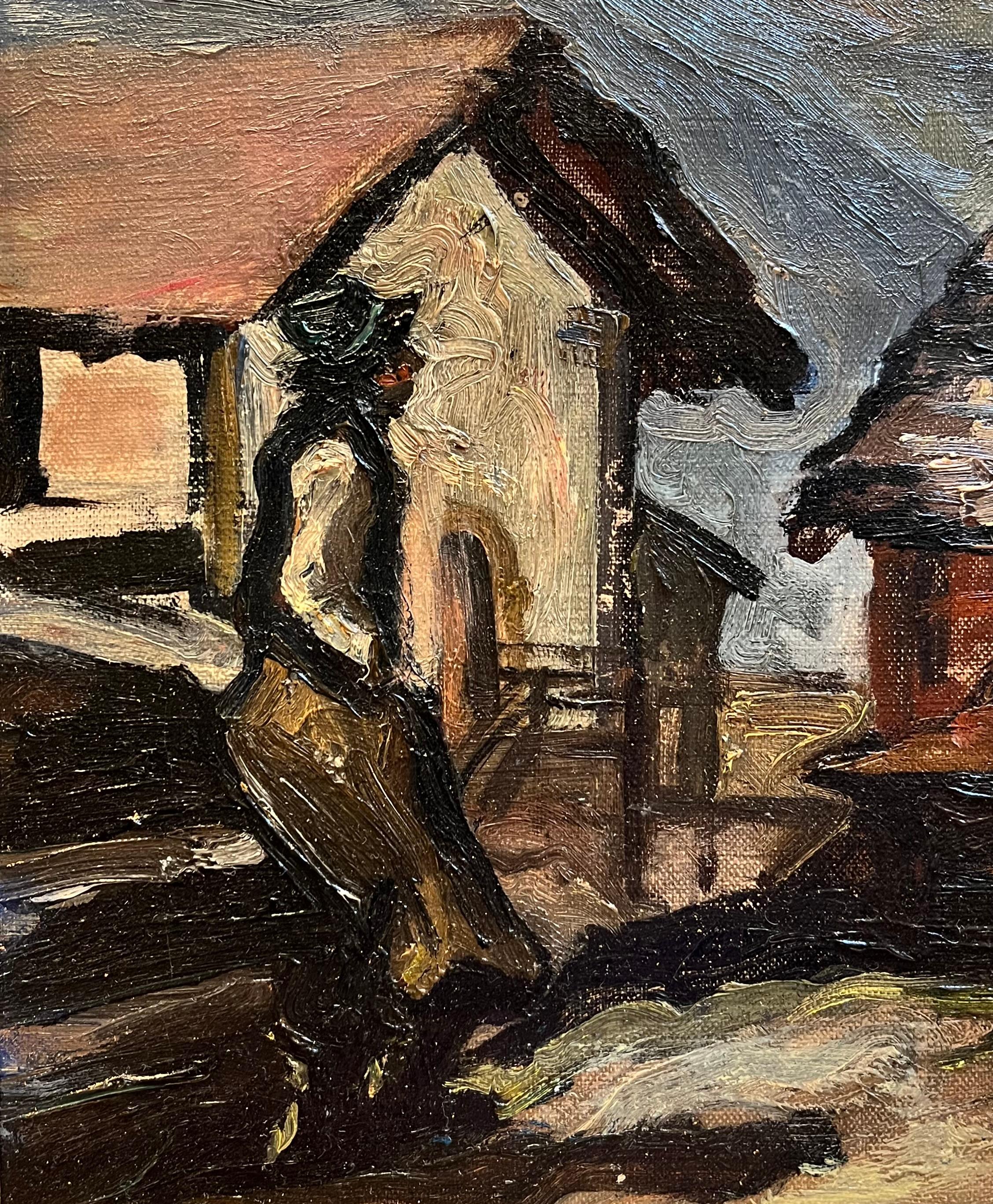 Rural Village by Louis Henri Salzmann - Oil on Canvas - 44x36.5 cm For Sale 4