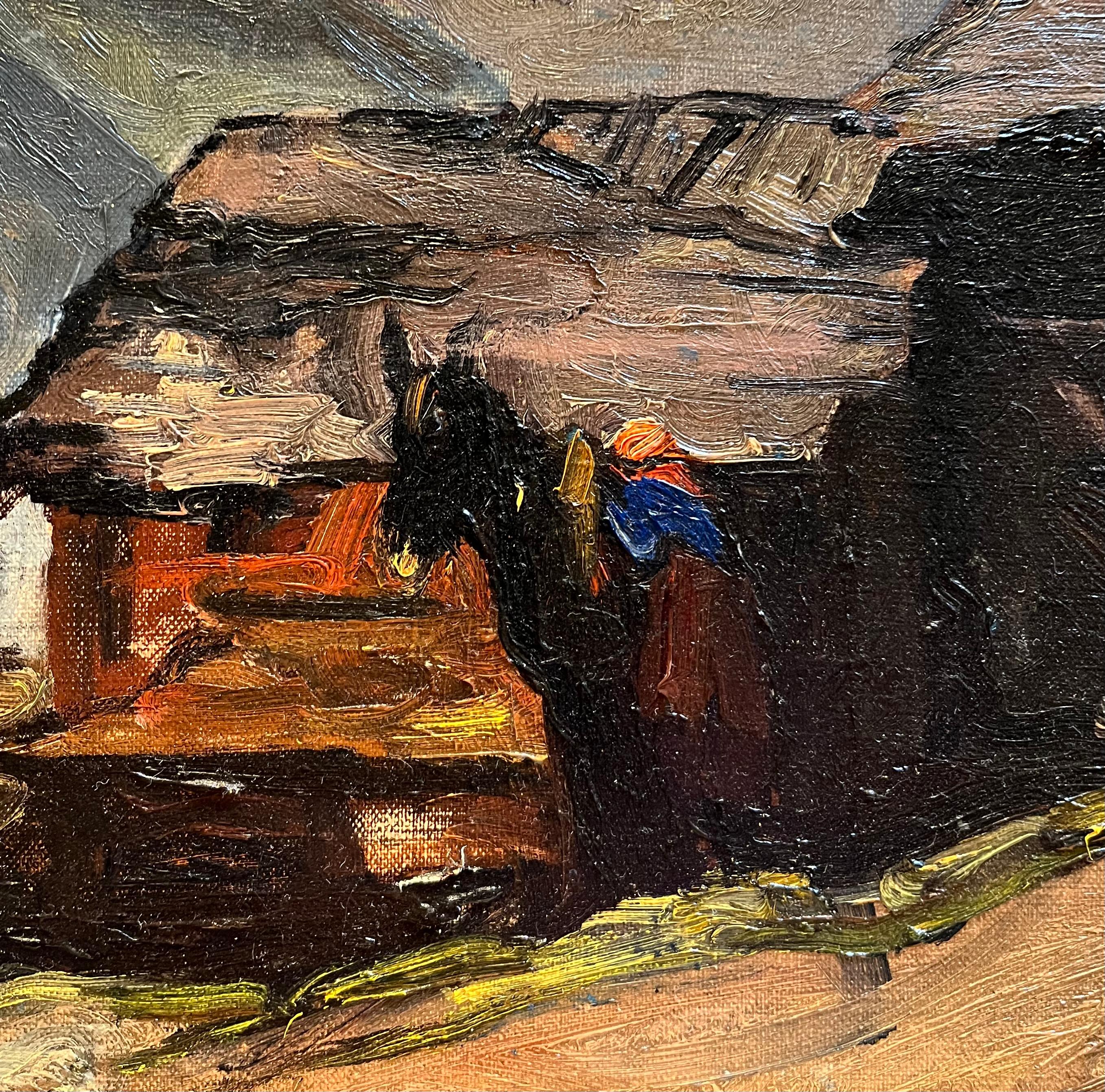 Rural Village by Louis Henri Salzmann - Oil on Canvas - 44x36.5 cm For Sale 5