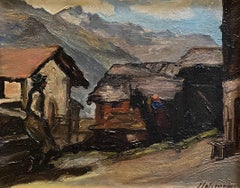 Village rural de Louis Henri Salzmann - Huile sur toile - 44x36,5 cm