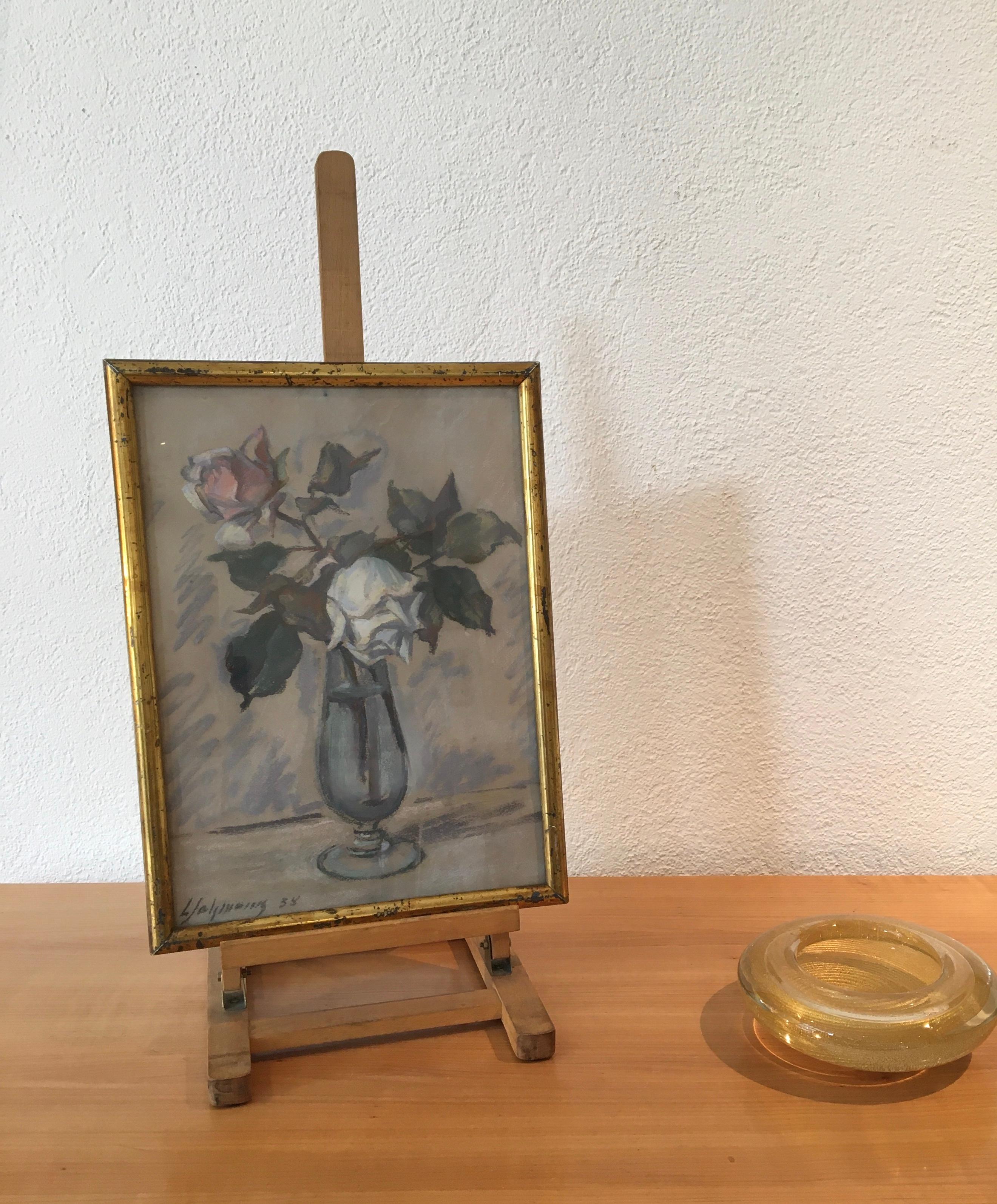 Zwei Rosen in Vase – Painting von Louis Henri Salzmann