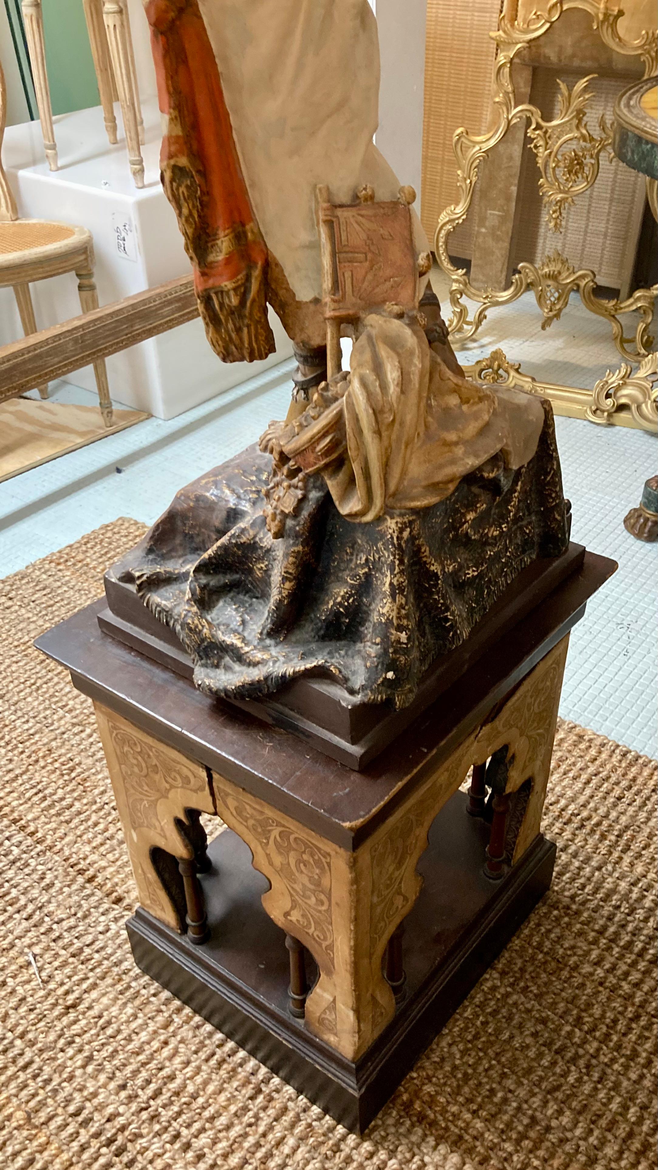Grande statue orientaliste Louis Hottot sur piédestal en cuir en vente 5