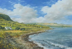 Cottages by the Sea in Ireland Vintage Oil Painting by 20th Century Irish Artist