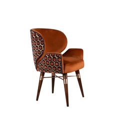 Louis I Dining Chair Misia Fabric Walnut Brass Made in Portugal by Ottiu