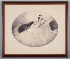 Louis Icart (1888-1950). Colored etching. "Black Fan" / "Eventail Noir". 1931.