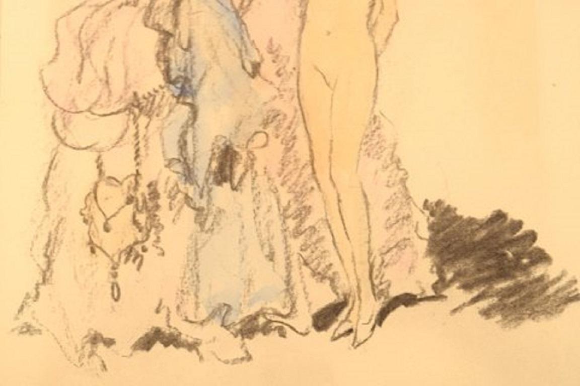 French Louis Icart, Colored Pencil Drawing on Paper, 1930s-1940s