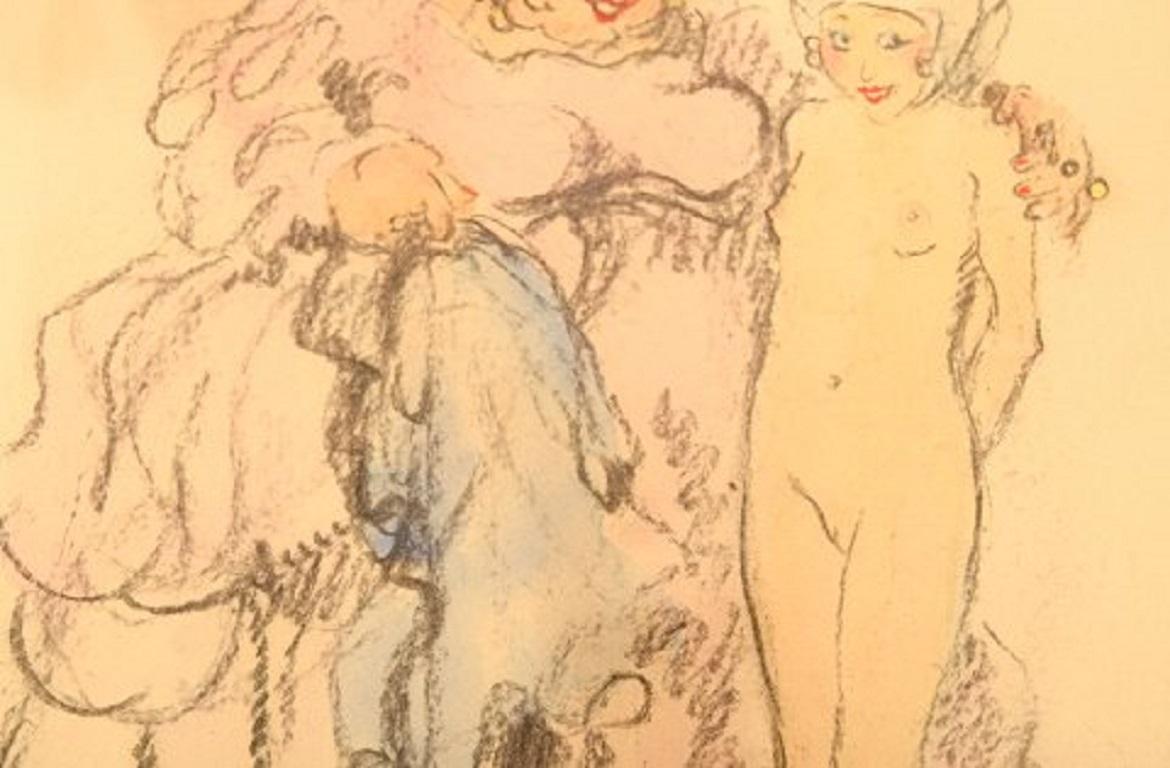 Louis Icart, Colored Pencil Drawing on Paper, 1930s-1940s In Excellent Condition In Copenhagen, DK
