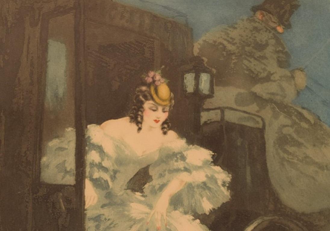 Louis Icart, Radierung auf Papier, „Arrival“, ca. 1920 (Französisch) im Angebot
