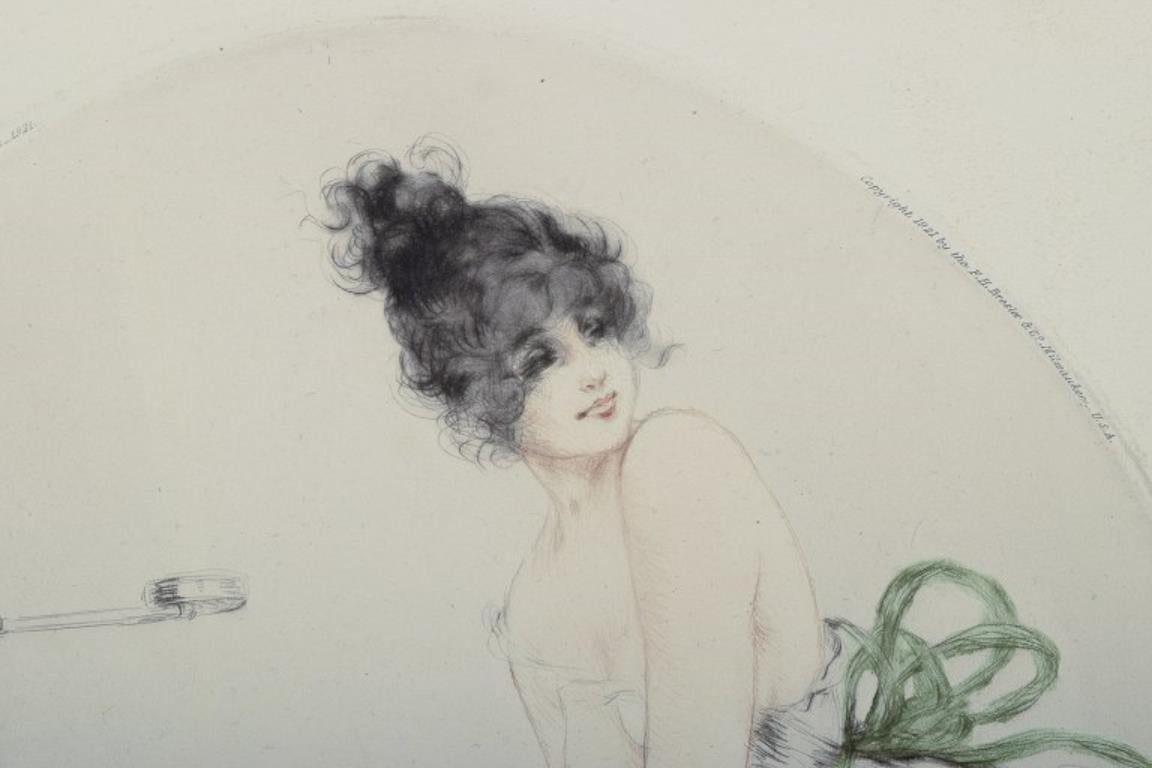 Art Deco Louis Icart (1888-1950). Etching on paper. Lady in a short dress with a cockatoo For Sale